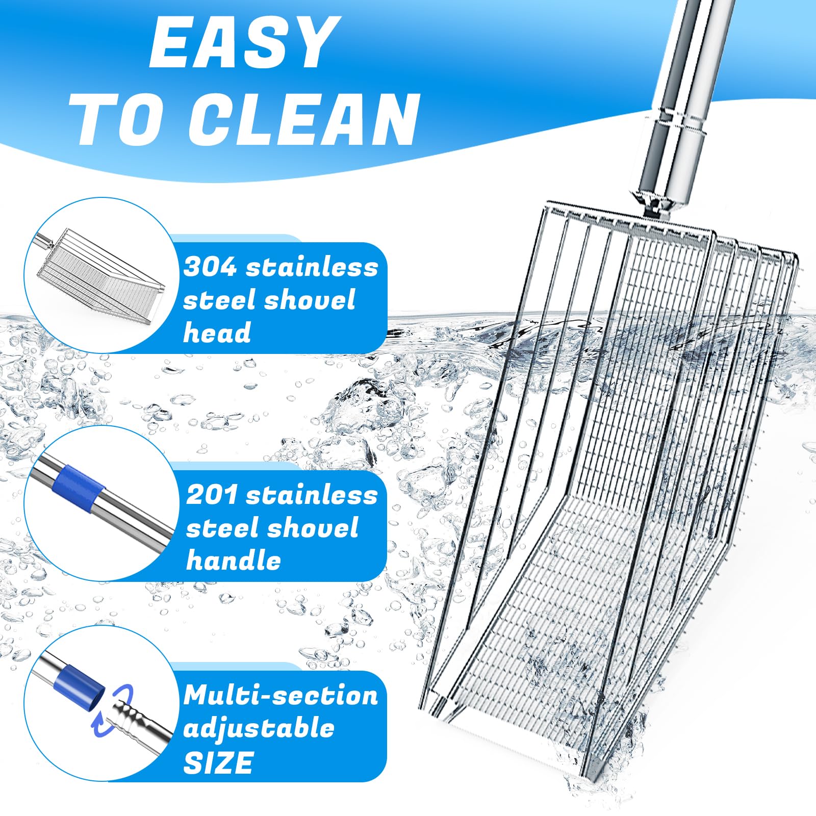 Viscogrip Chicken Poop Scooper, 304 Stainless Steel Shovel Head, 4-in-1 Chicken Litter Scoop with Handle for Chicken Coop & Pet