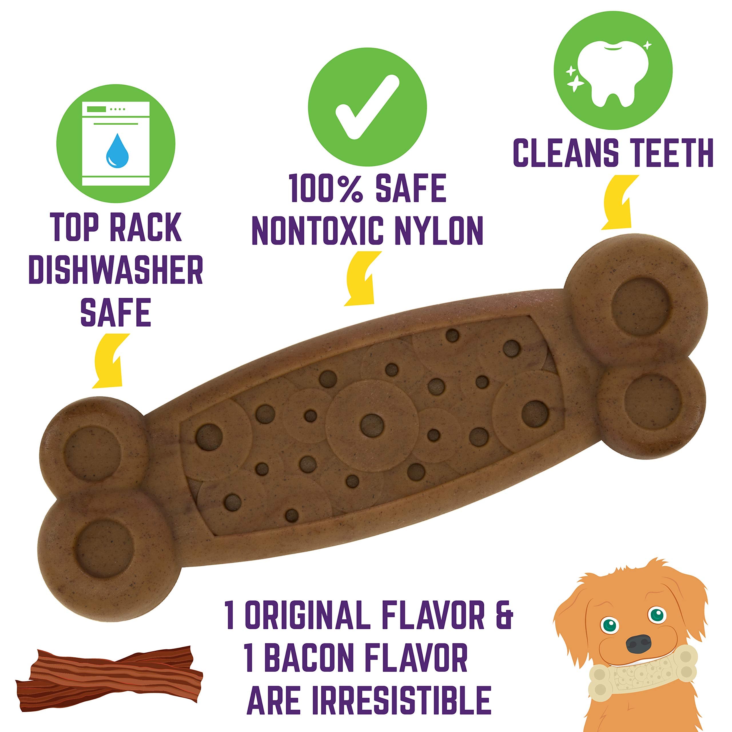 Chew King Gear Nylon Bones, Textured Bacon Flavored Chew Toy
