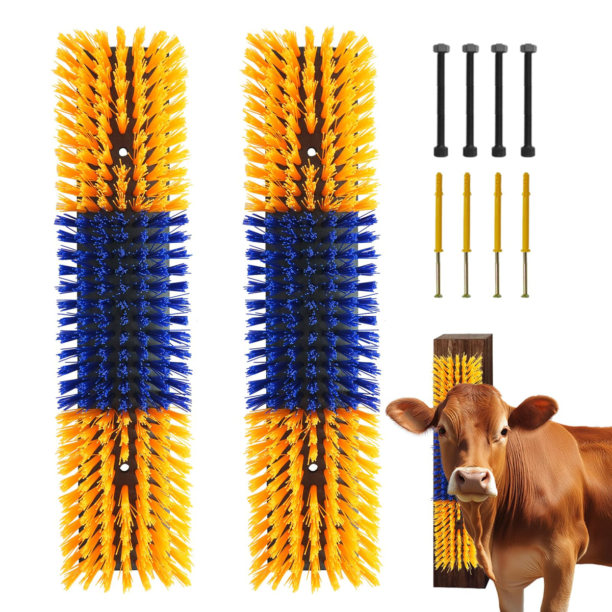 Livestock Scratch Brush With 4 Screws,Animal Back Scratching Brush For Cow,Cattle,Sheep, Horses,Pigs,Massage Grooming Tool (Yell