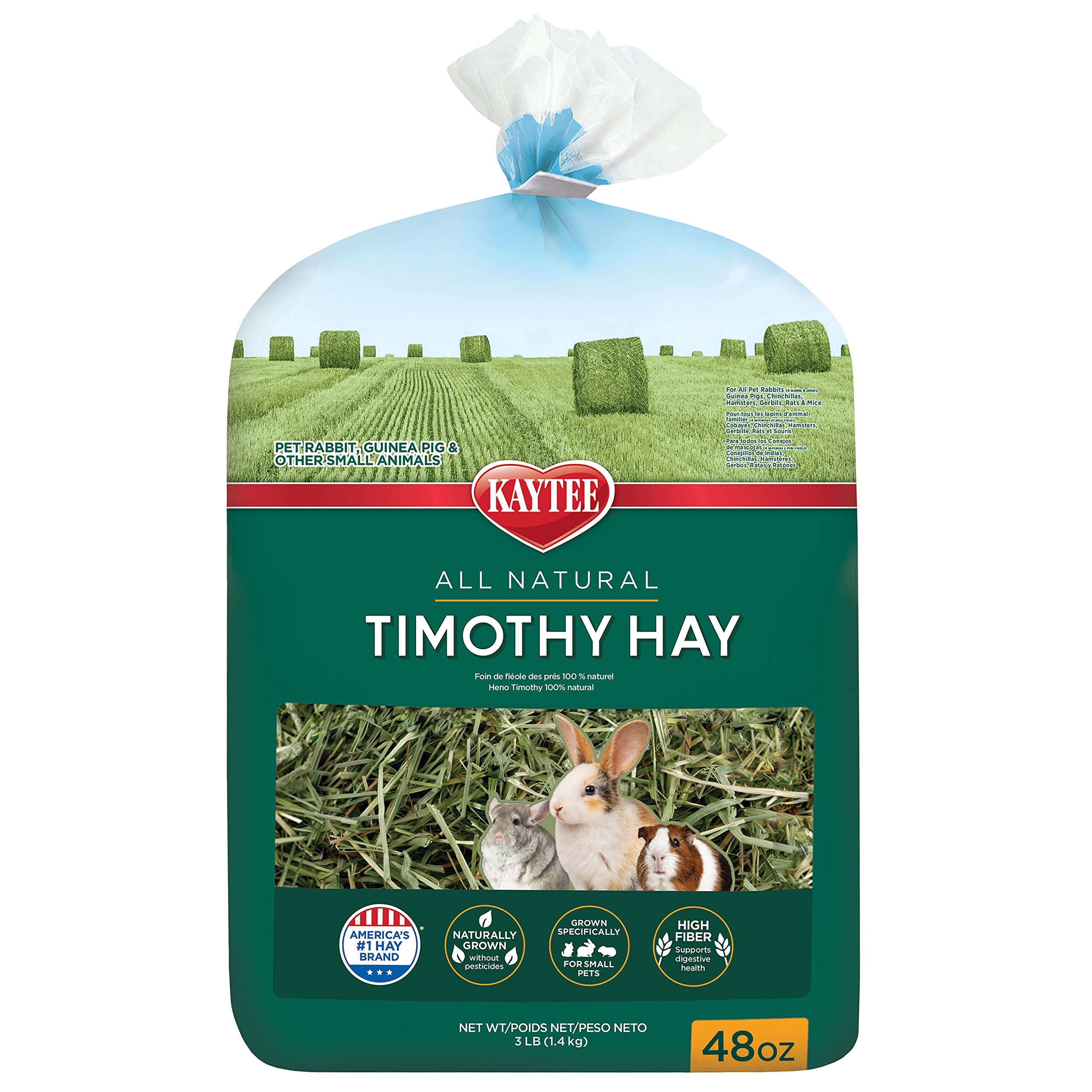 Kaytee All Natural Timothy Hay for Guinea Pigs, Rabbits & Other Small Animals, 3 Pound