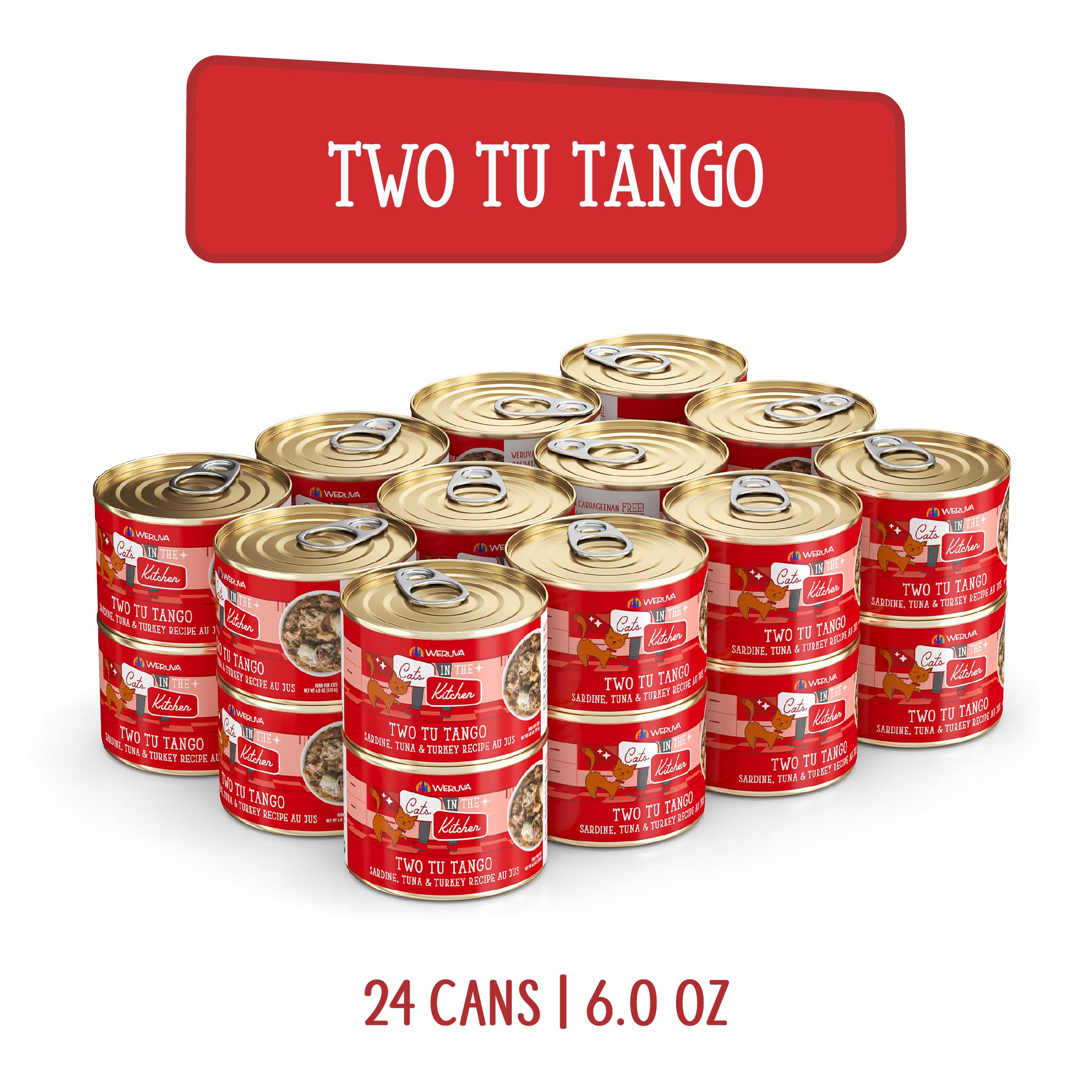 Weruva Cats in The Kitchen, Two Tu Tango with Sardine, Tuna & Turkey Au Jus Cat Food, 6oz Can (Pack of 24)