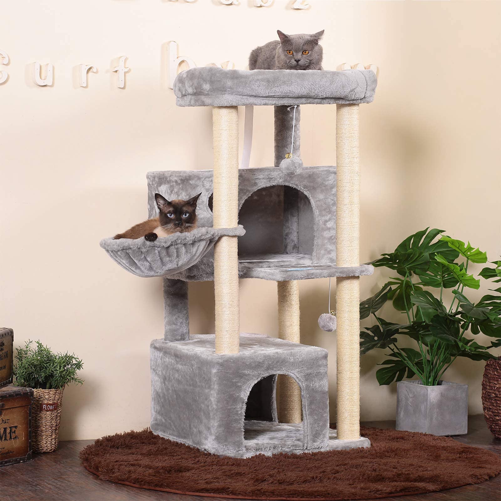 Hey-Brother Cat Tree,Multi-Level Cat Condo For Large Cat Tower Furniture With Sisal-Covered Scratching Posts, 2 Plush Condos, Big Plush Perches Mpj011W