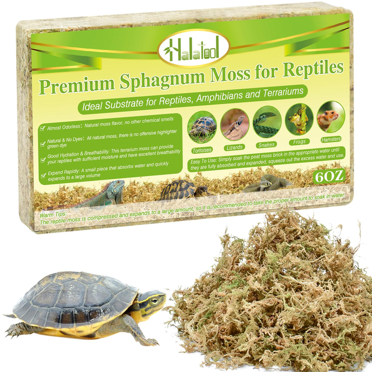 Halatool 6Oz Natural Sphagnum Moss Substrate For Reptiles - Terrarium Bedding With 72H Moisture Retention, Safe For Bearded Drag