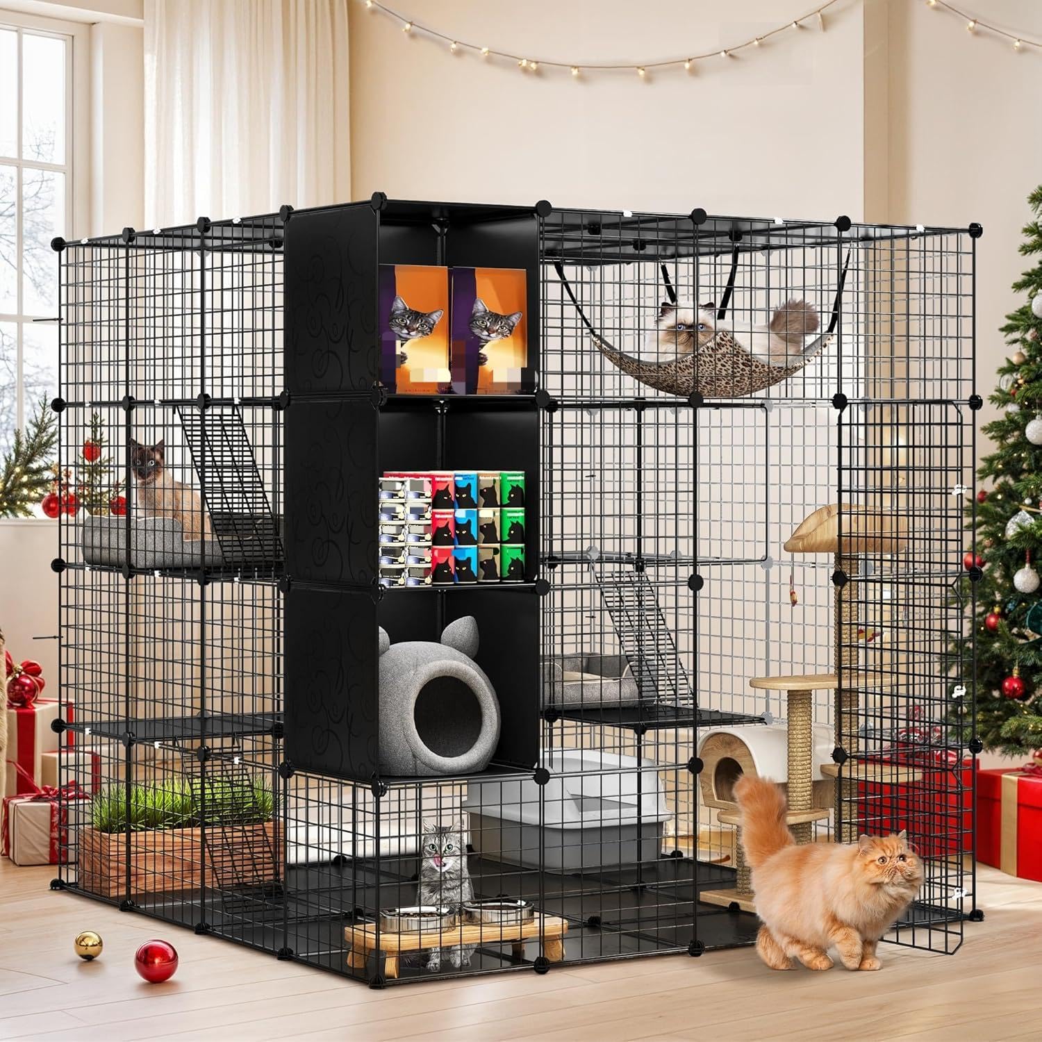 Yitahome 4 Tiers Large Cat Enclosure With Diy Storage Cube, Indoor Catio Playpen With Hammock For 1-4 Cats, Ideal For Home And T