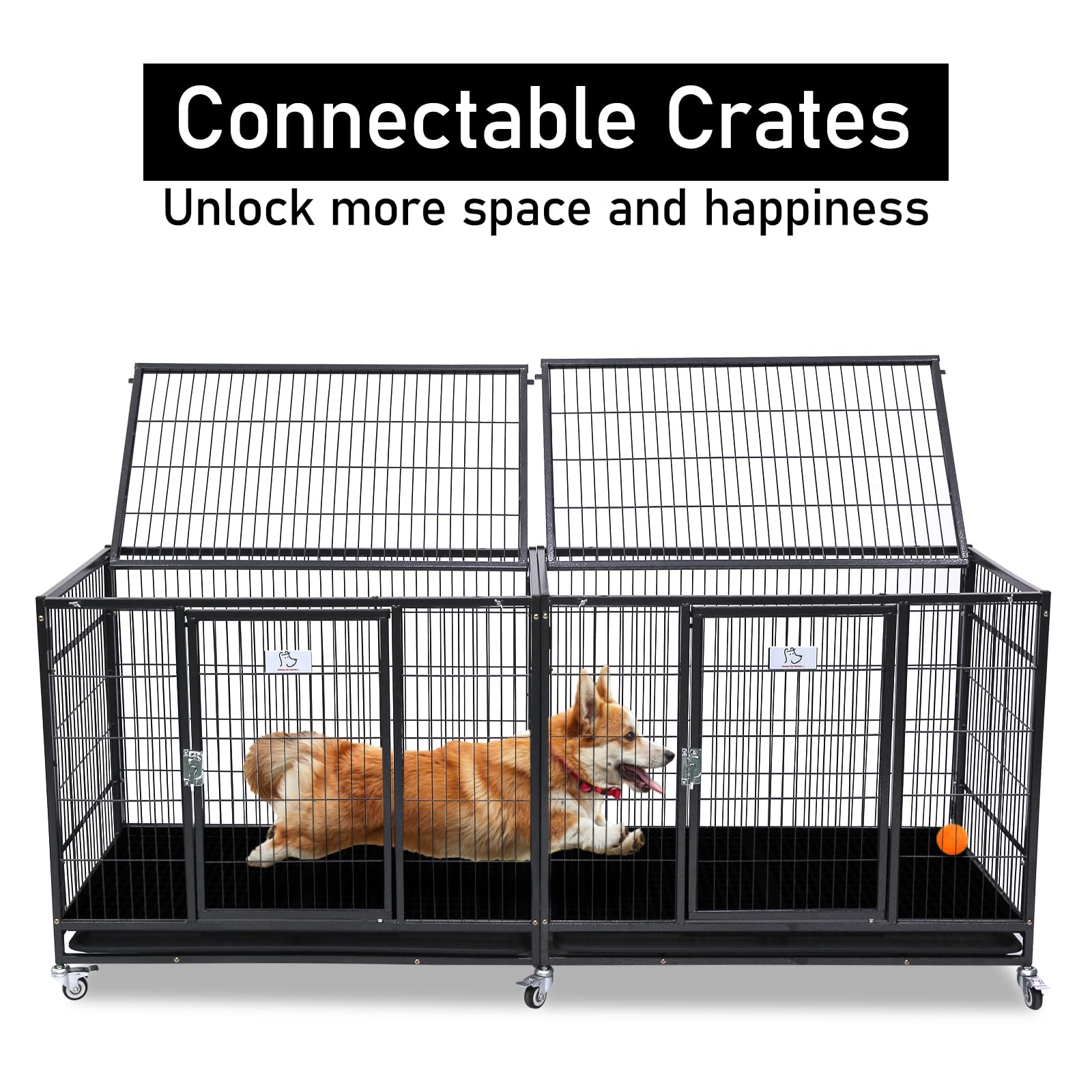 Homey Pet Two Levels 37 Inch Dog Crate, Escape Proof Dog Cage Kennel Indoor With Top Access And Lockable Wheels, Removable Tray,