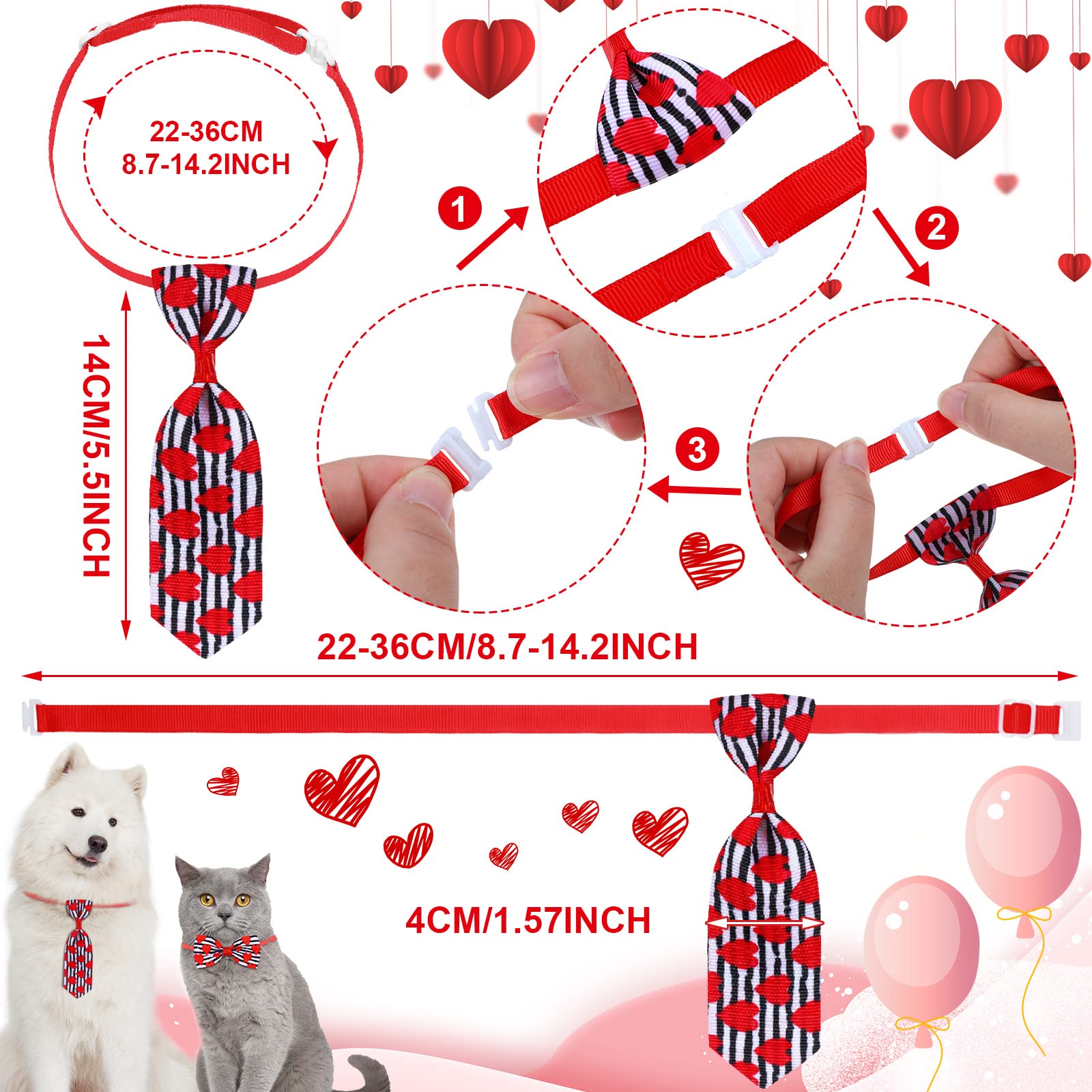 Eccliy 120 Pieces Valentine'S Day Dog Bow Tie Collar Set Adjustable Dog Neckties Valentines Pet Hair Accessories For Small Cute Cat Basic Bow Tie Decoration For Holiday Party Decor Supply