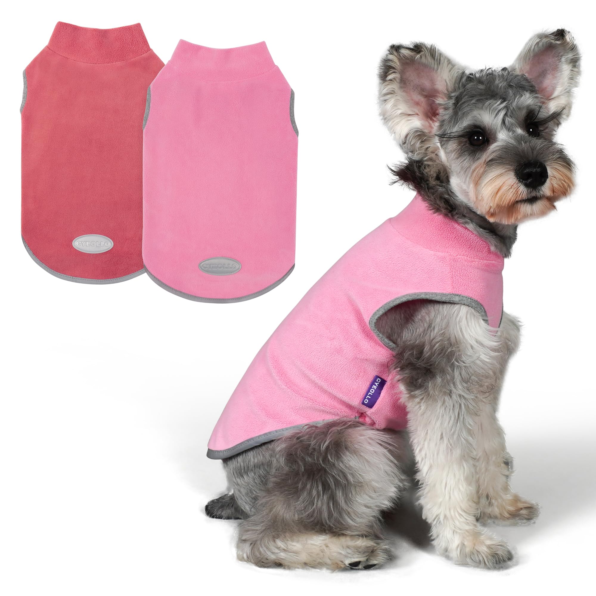 Cyeollo 2 Pack Fleece Dog Sweater Vest Dog Sweatshirt Reflective Lightweight Dog Clothes For Small Dogs Girl Pet Apparel Pink, F