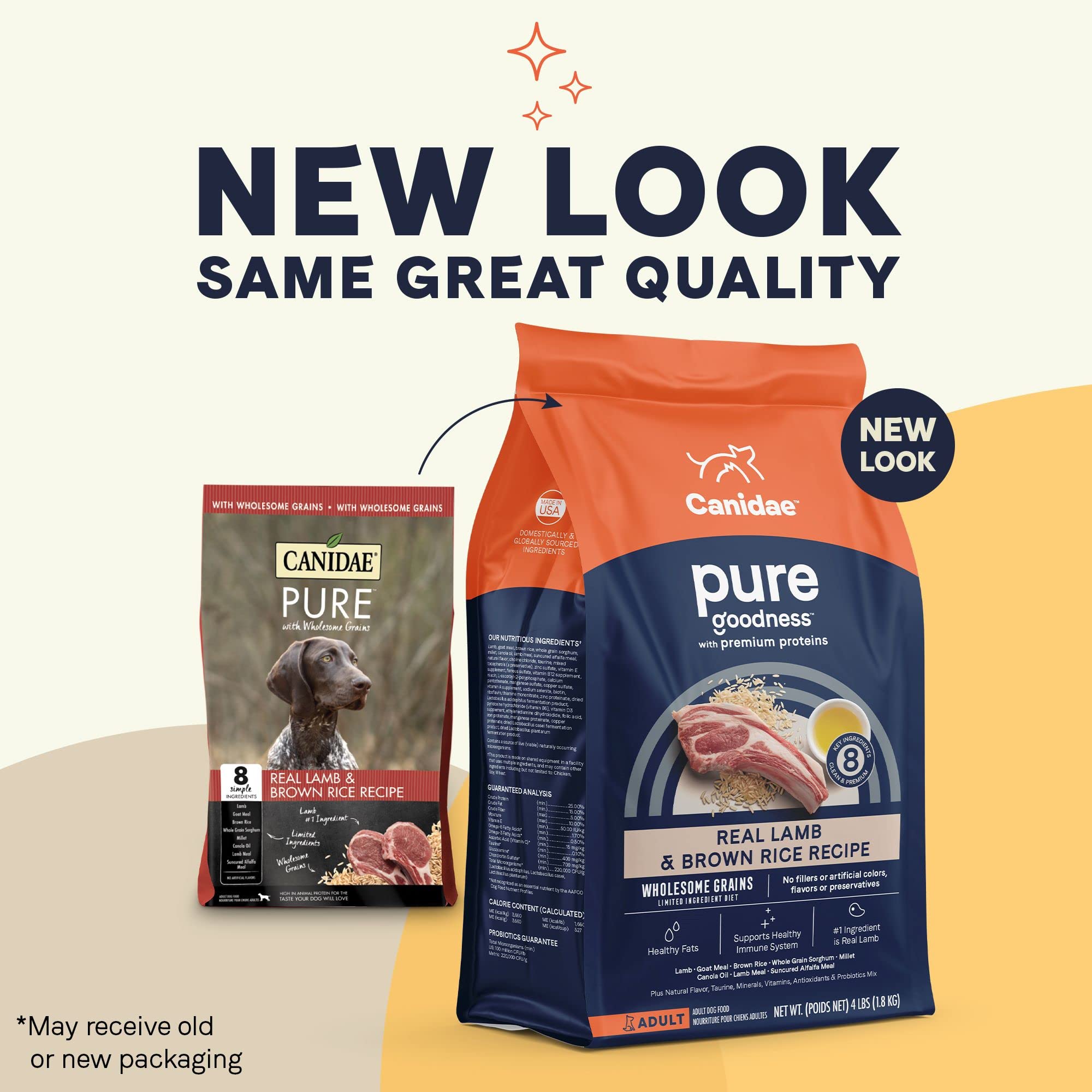 CANIDAE Pure Limited Ingredient Premium Adult Dry Dog Food, Lamb & Brown Rice Recipe, 4 lbs, with Wholesome Grains