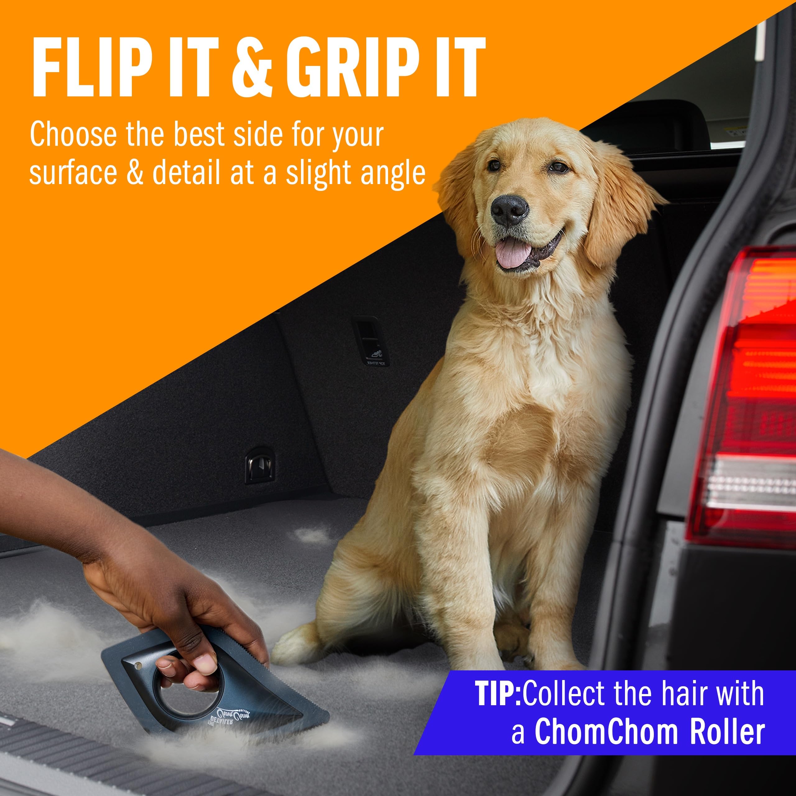 Chomchom Roller Detailer- Scraper For Pet Hair Remover And Lint - Great For Car - Cat And Dog Hair Remover For Couch, Furniture,