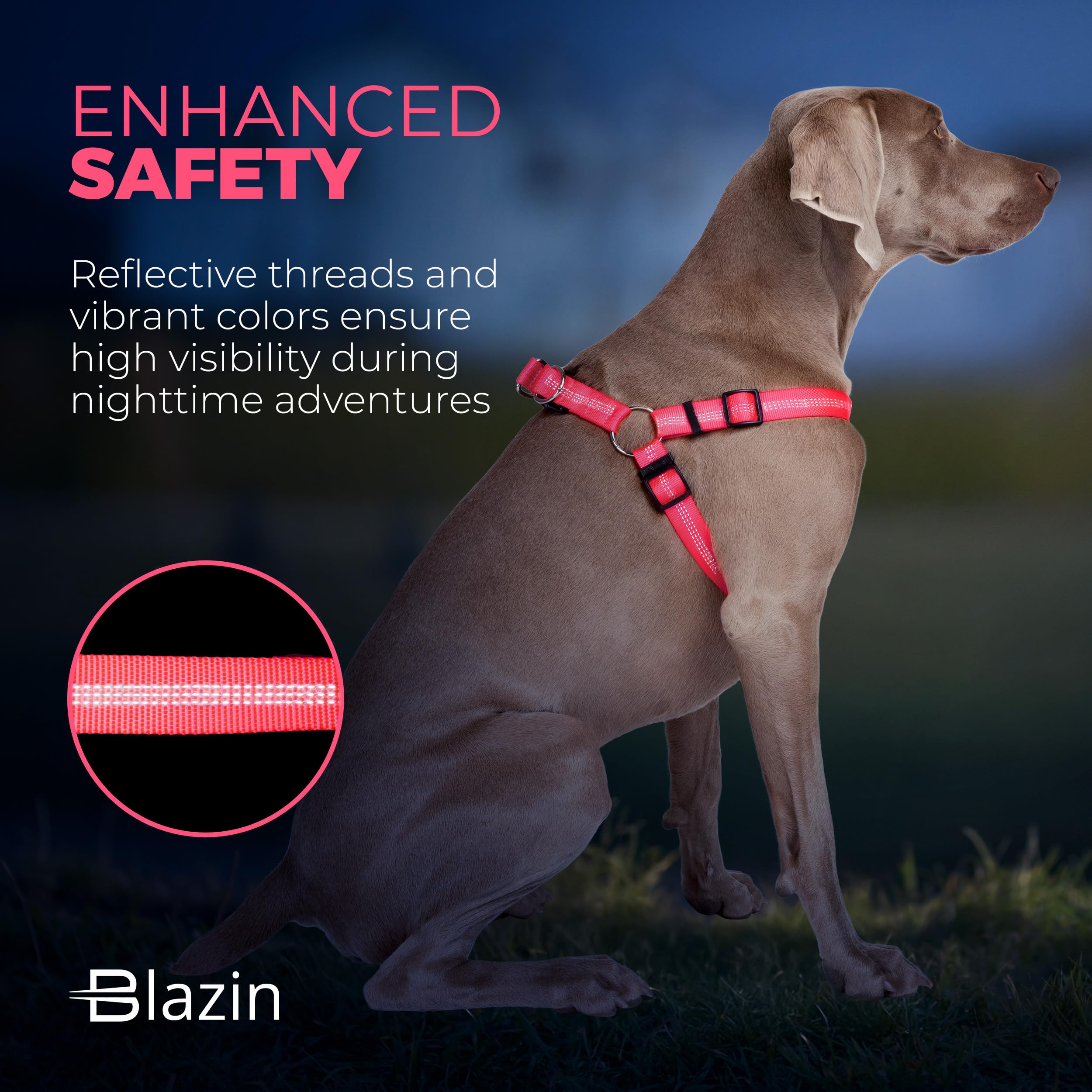 Blazin No Pull Dog Harness - Adjustable Step-In Reflective Nylon Vest Harness - Neoprene Padded For Extra Comfort (Small, Pink)