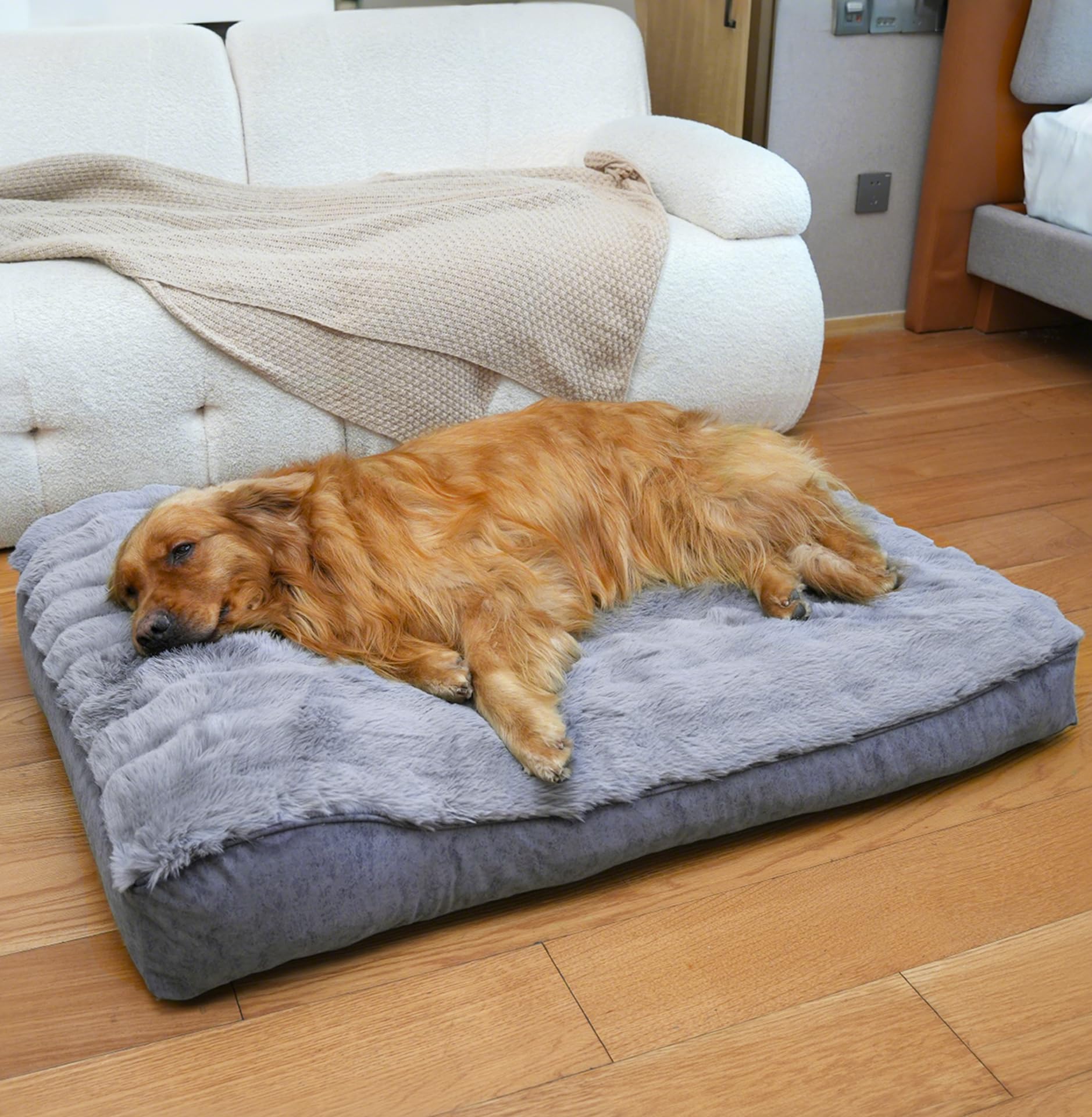 OMIVIER Large Dog Bed with Low-Angle Soft Pillow.Deluxe Dog Bed Fabric Comfortable and Soft.with Non-Slip Bottom, Washable pet B