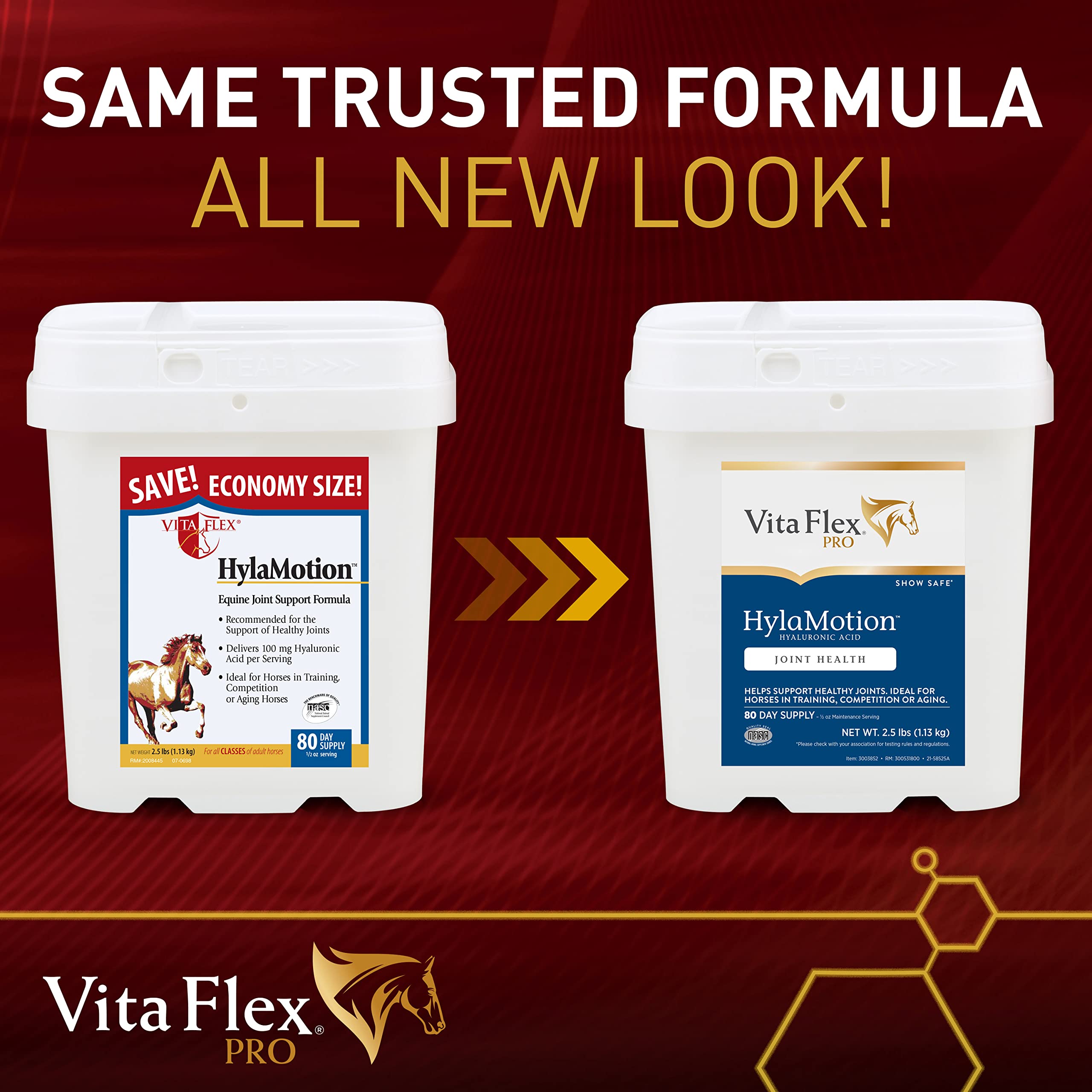 Vita Flex Pro Hylamotion Hyaluronic Acid Horse Joint Supplement; Ideal for Aging, Training or Competition Horses, 2.5 Pounds