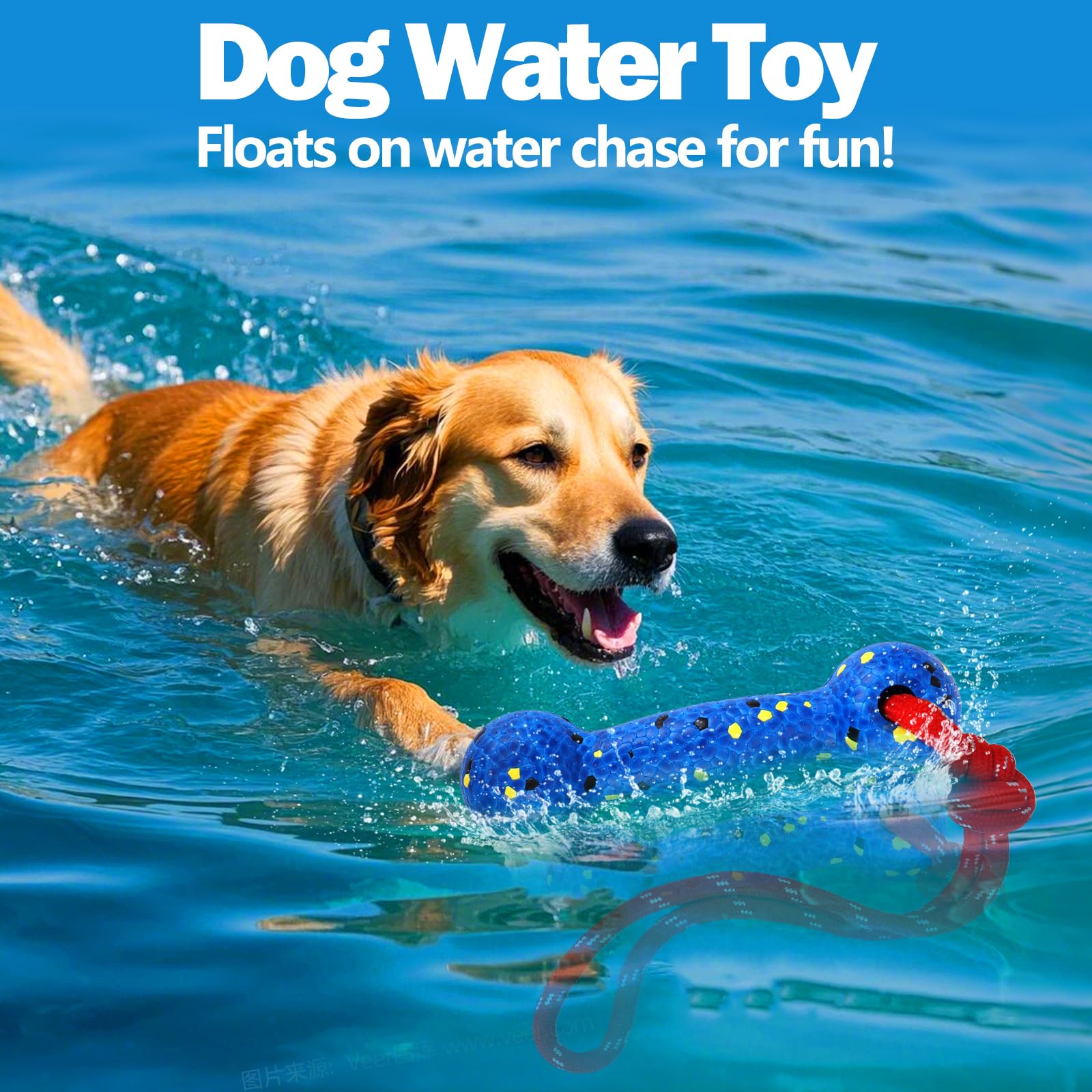 Mity Rain Floating Dog Toys -E-Tpu Water Pool Fetching Toy With Rope For Small Medium Large Pet, Bumper Shape Indestructible Int