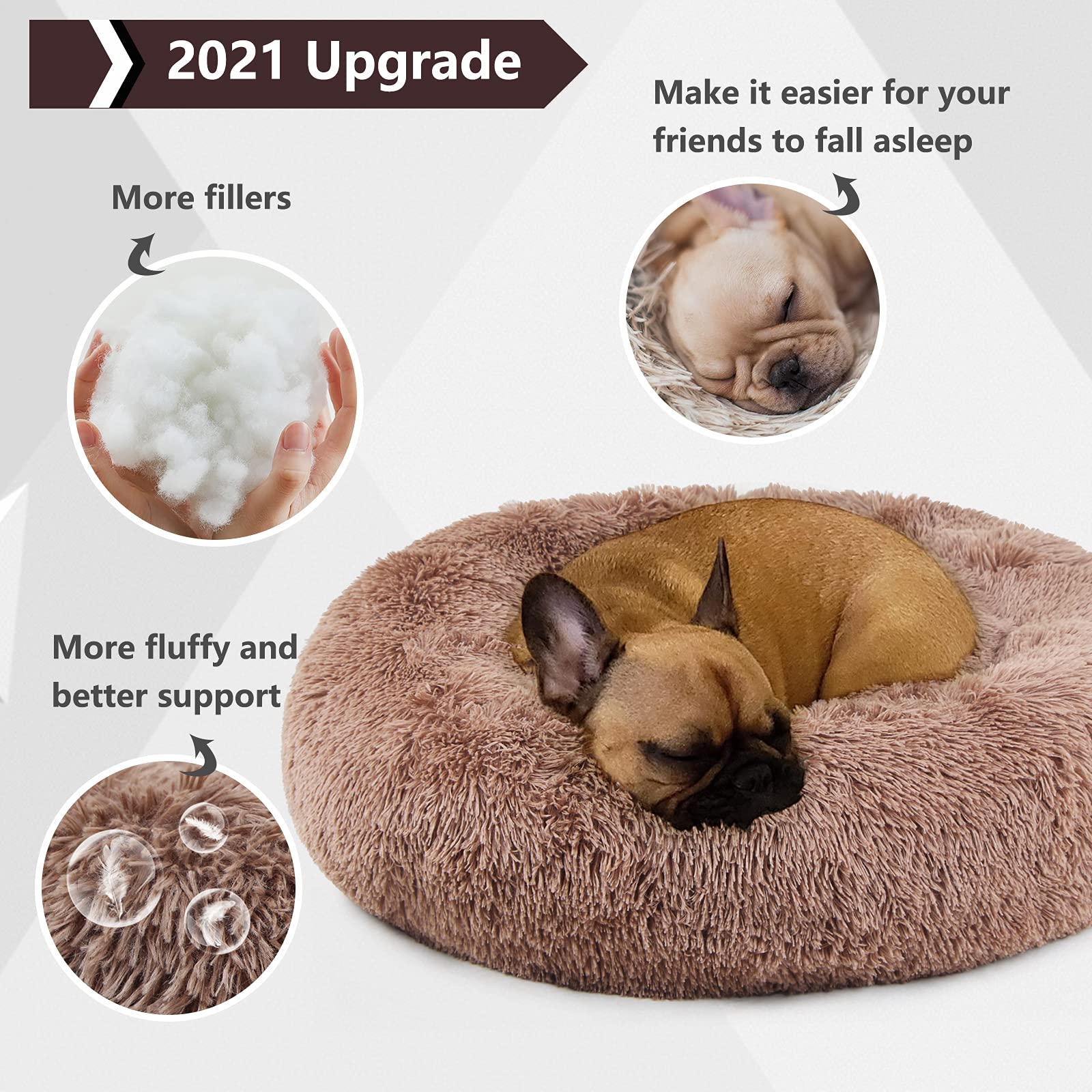 Dog Beds For Medium Dogs Washable Donut French Bulldog Ded Calming Cat Bed For 2 Cats 30 Inches Fluffy Cozy Puppy Bed Washable A