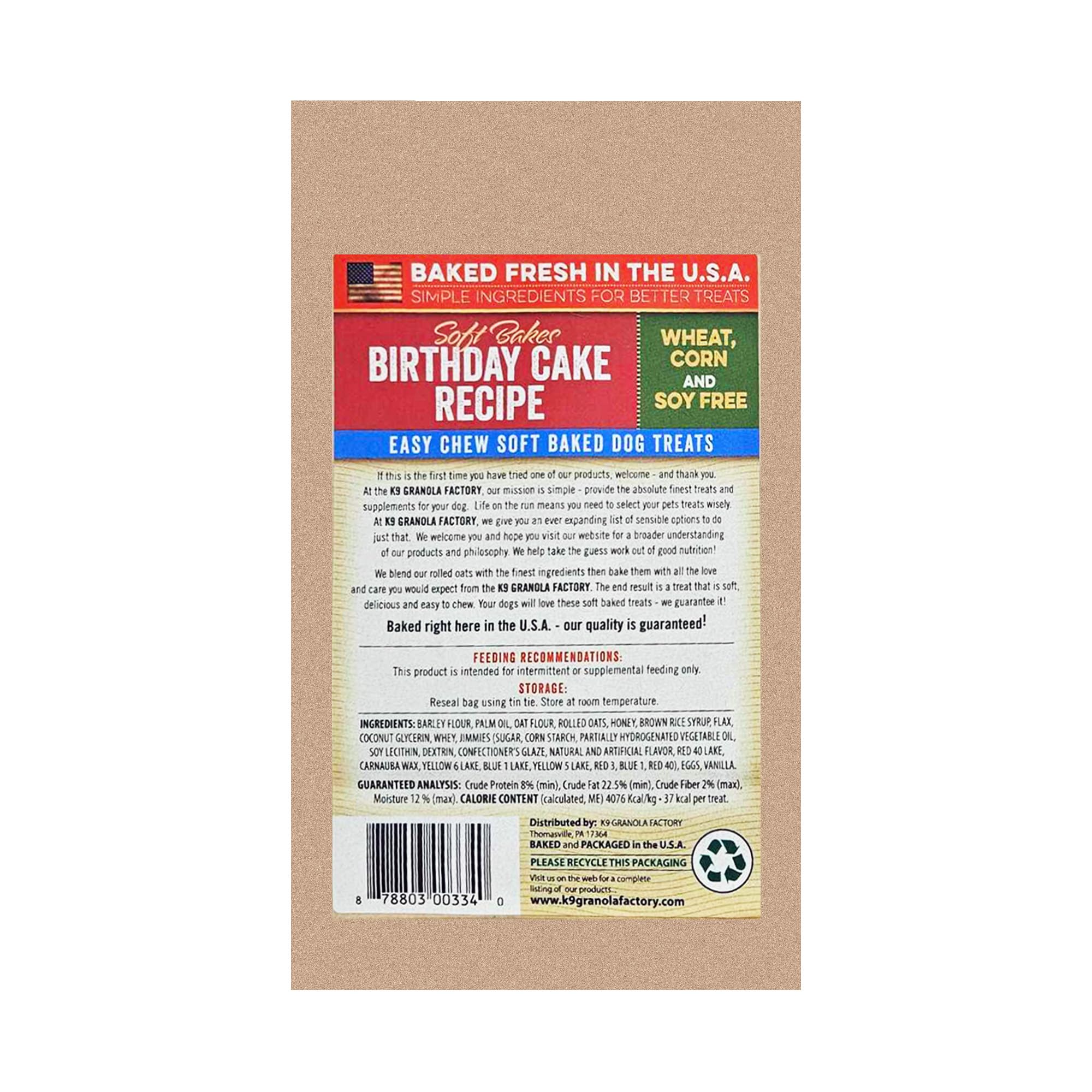 K9 Granola Factory 3 Pack of All Natural Soft Bakes Birthday Cake, All Natural Vanilla Flavored Dog Treats