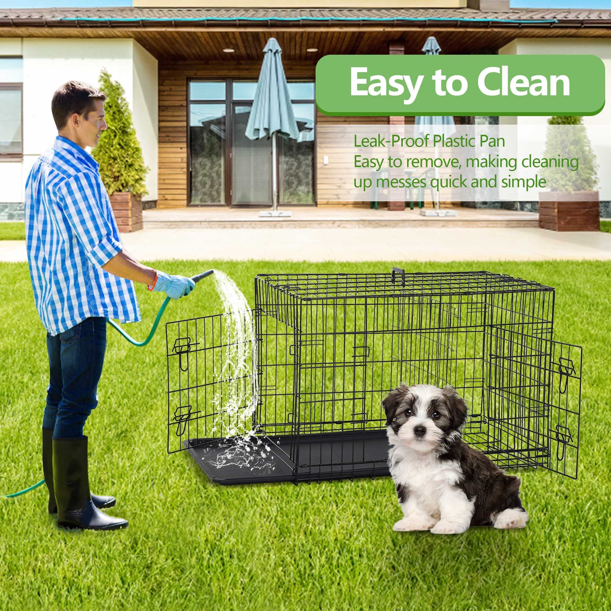 24 Inch Small Dog Crate, Heavy Duty Dog Crates For Small Dogs, Metal Wire Folding Dog Cage With Removable Trays, Locks, Double-D