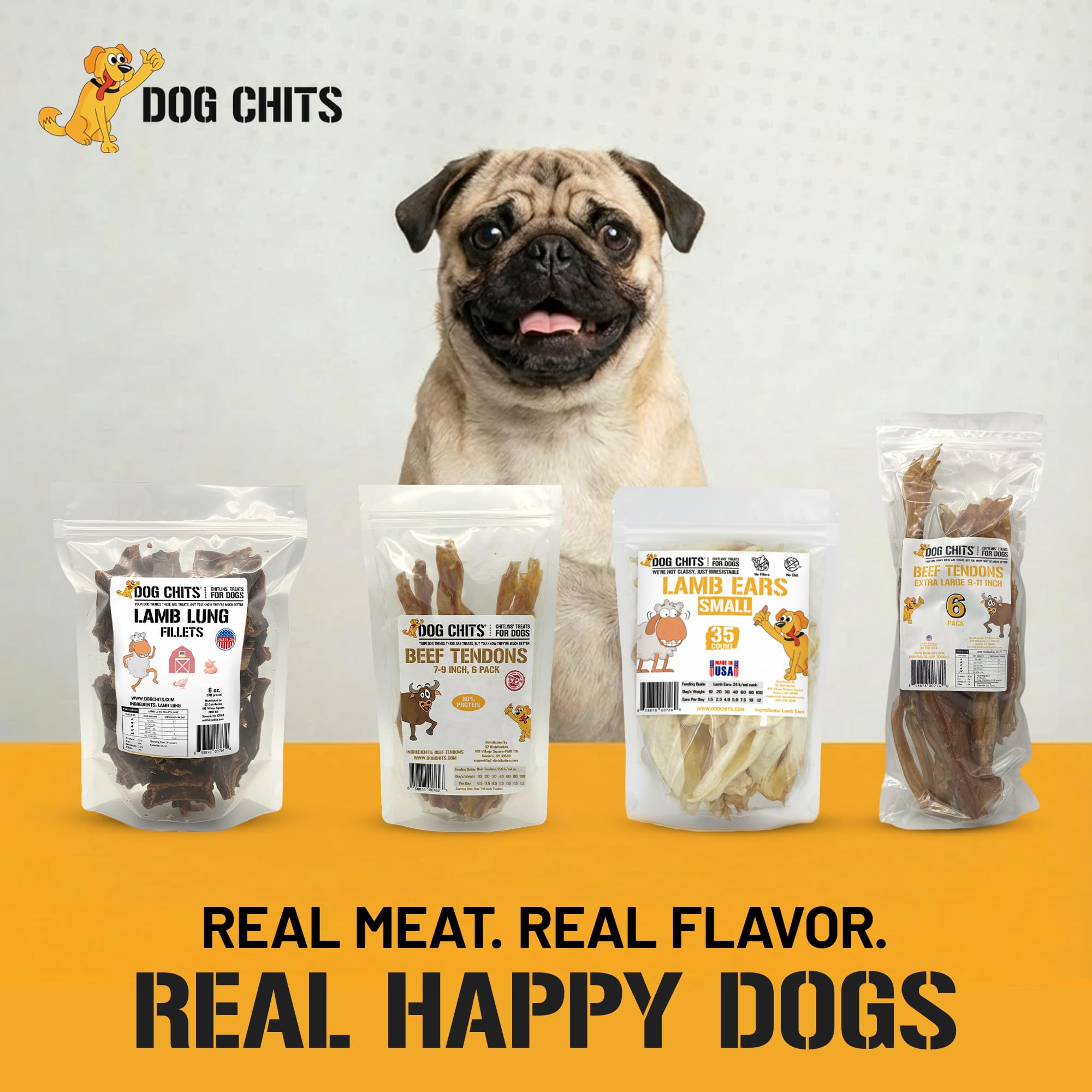 Dog Chits Beef Tendons XL for Dogs and Puppies | Thick Cut | Meaty Cuts | Grass Fed Beef | 9-11 inch | 6 Pack | All Natural Trea