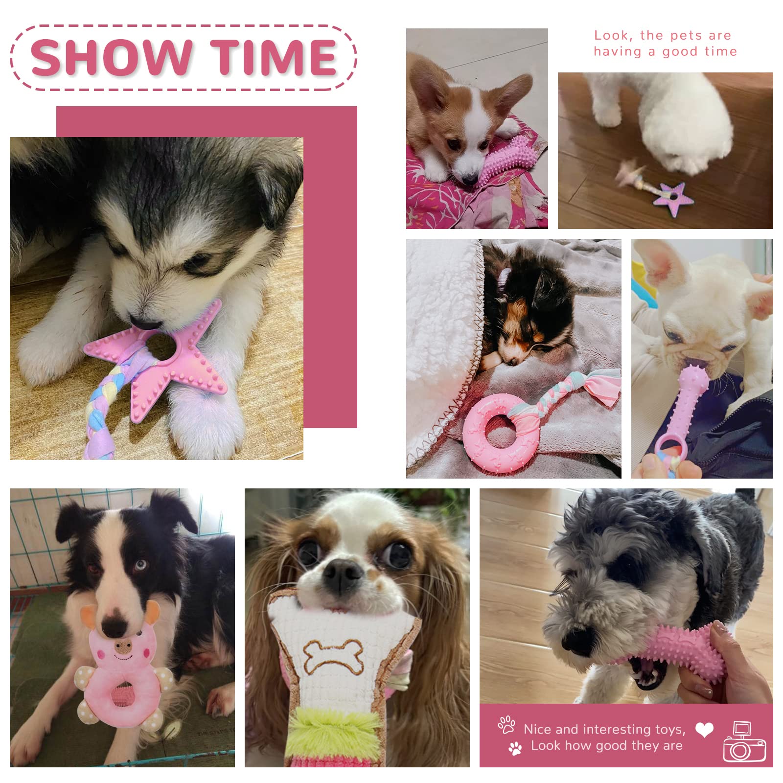 XGDMEIL 6 Pack Puppy Toys for Teething Small Dogs, Cute Pink Dog Chew Toys for Puppies, Soft Squeaky Dog Toys for Small Breed Cl