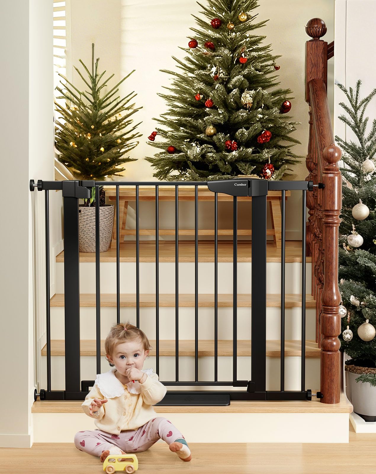 Cumbor 29.7-40.6'' Baby Gate for Stairs, Mom's Choice Awards Winner-Dog Gate for Doorways, Pressure Mounted Self Closing Pet Gat