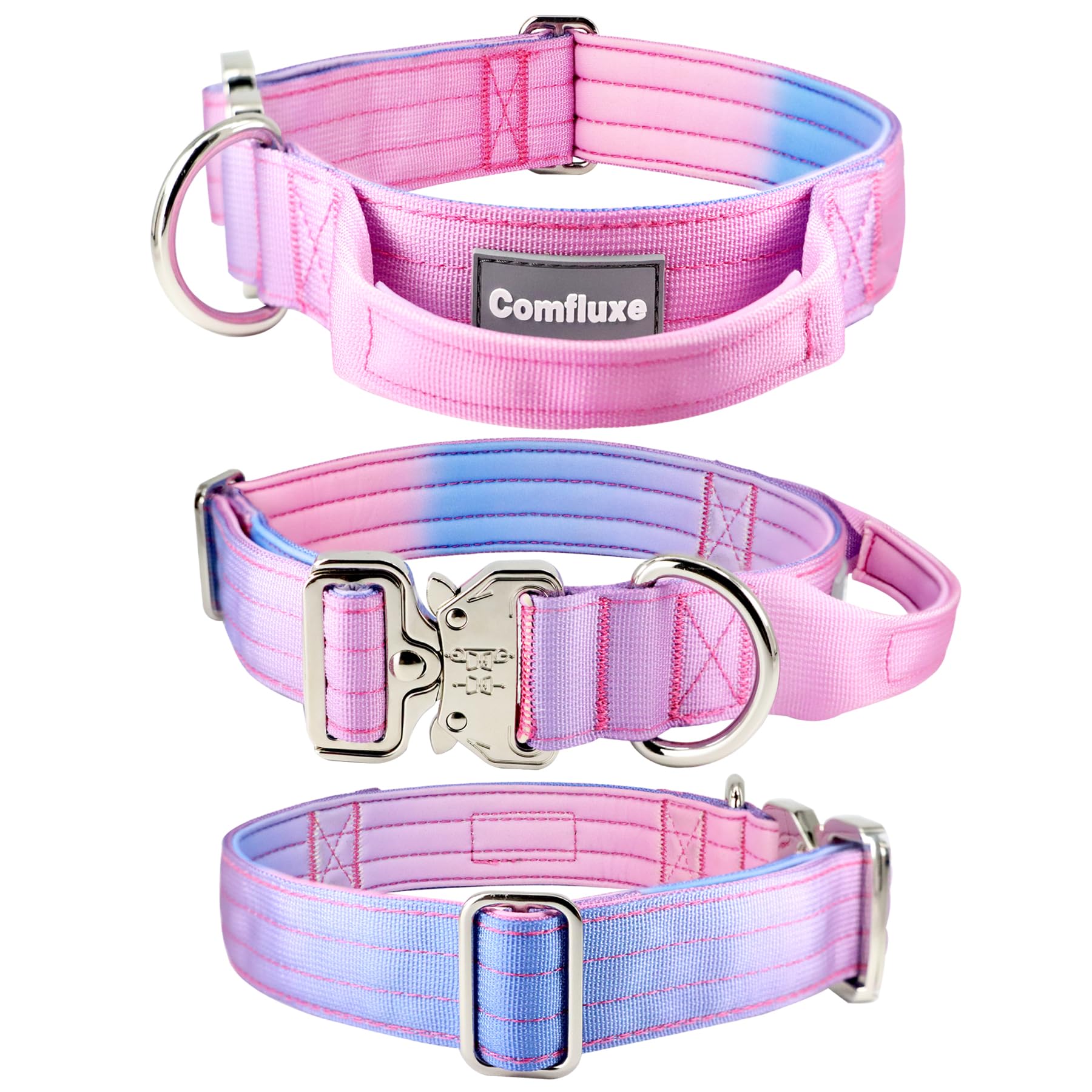 Comfluxe Tactical Dog Collar, Wide Thick Heavy Duty Dog Collar With Handle, Soft Neoprene Padded Military-Grade Nylon Training C