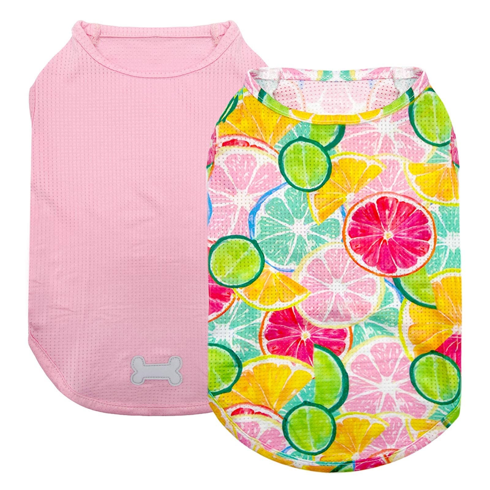Kyeese 2 Pack Dog Shirts Quick Dry Lightweight Dog T-Shirts With Reflective Label Tank Top Sleeveless Vest Cat Shirts For Summer Lemon Pattern