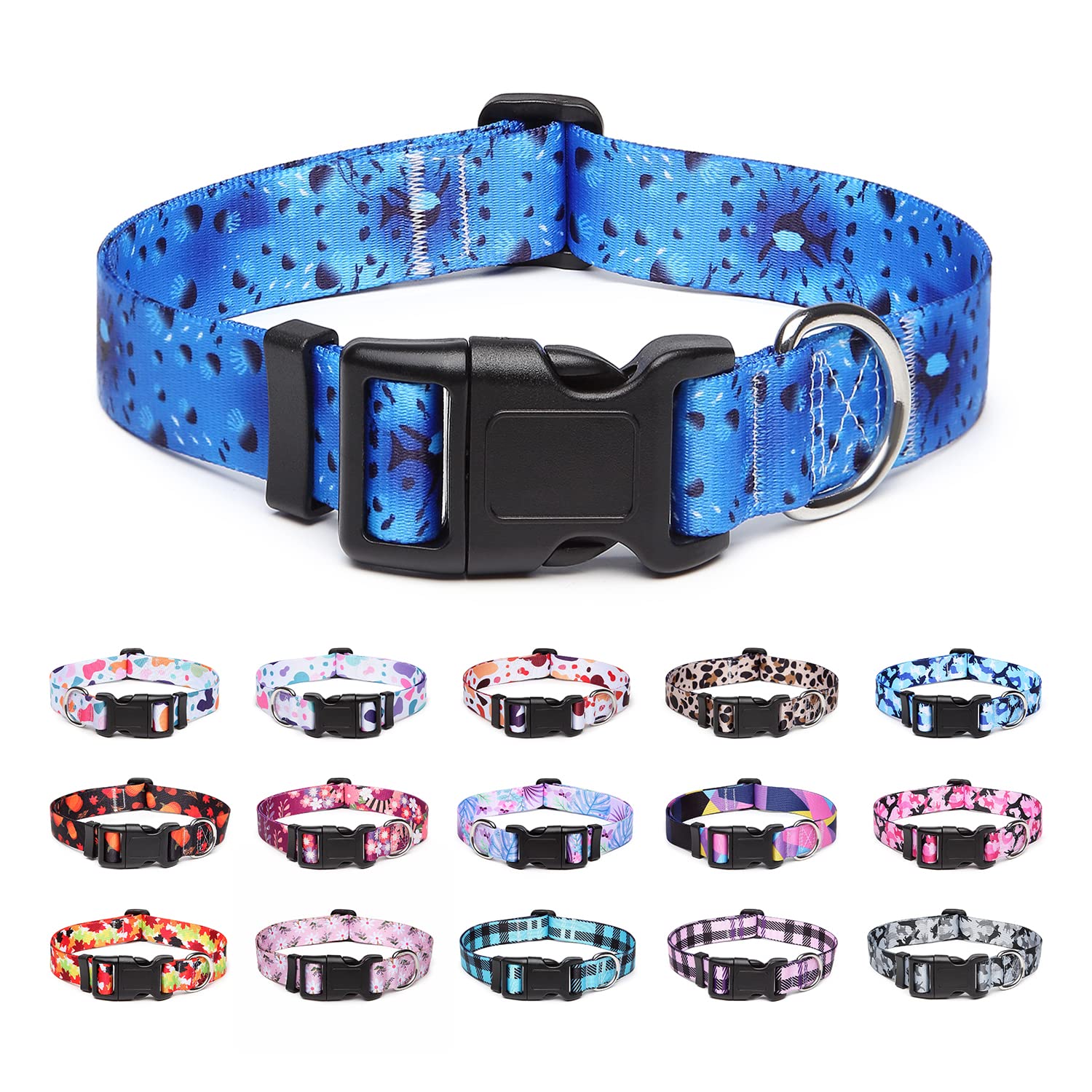 Suredoo Adjustable Dog Collar With Patterns, Ultra Comfy Soft Nylon Breathable Pet Collar For Small Medium Large Dogs (L, Blue Ocean)