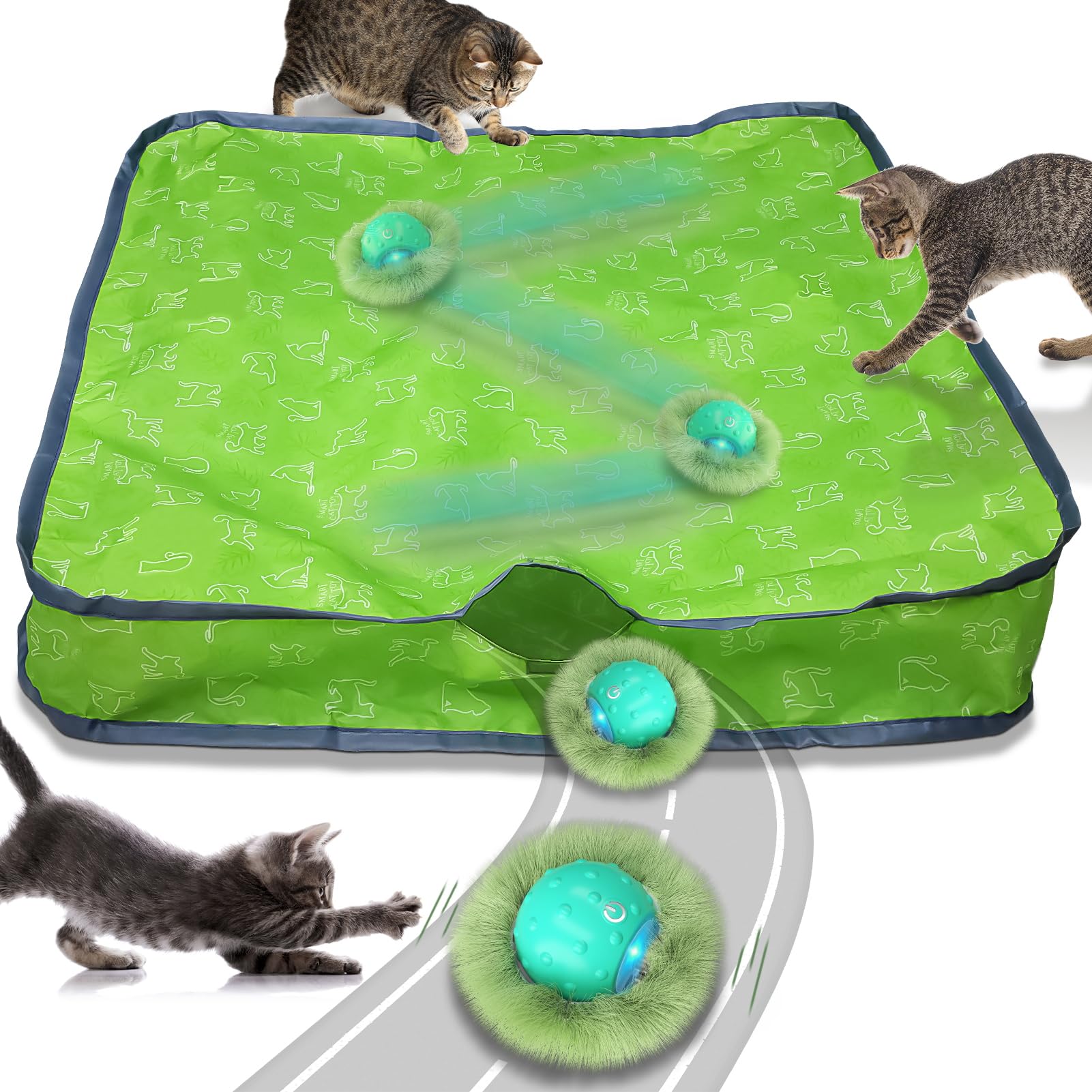 Waaiio Interactive Cat Toys For Indoor Cats,Automatic Moving Cat Ball In Pouch,Chirping Stimulation,Hide-N-Seek Chase Exercise G