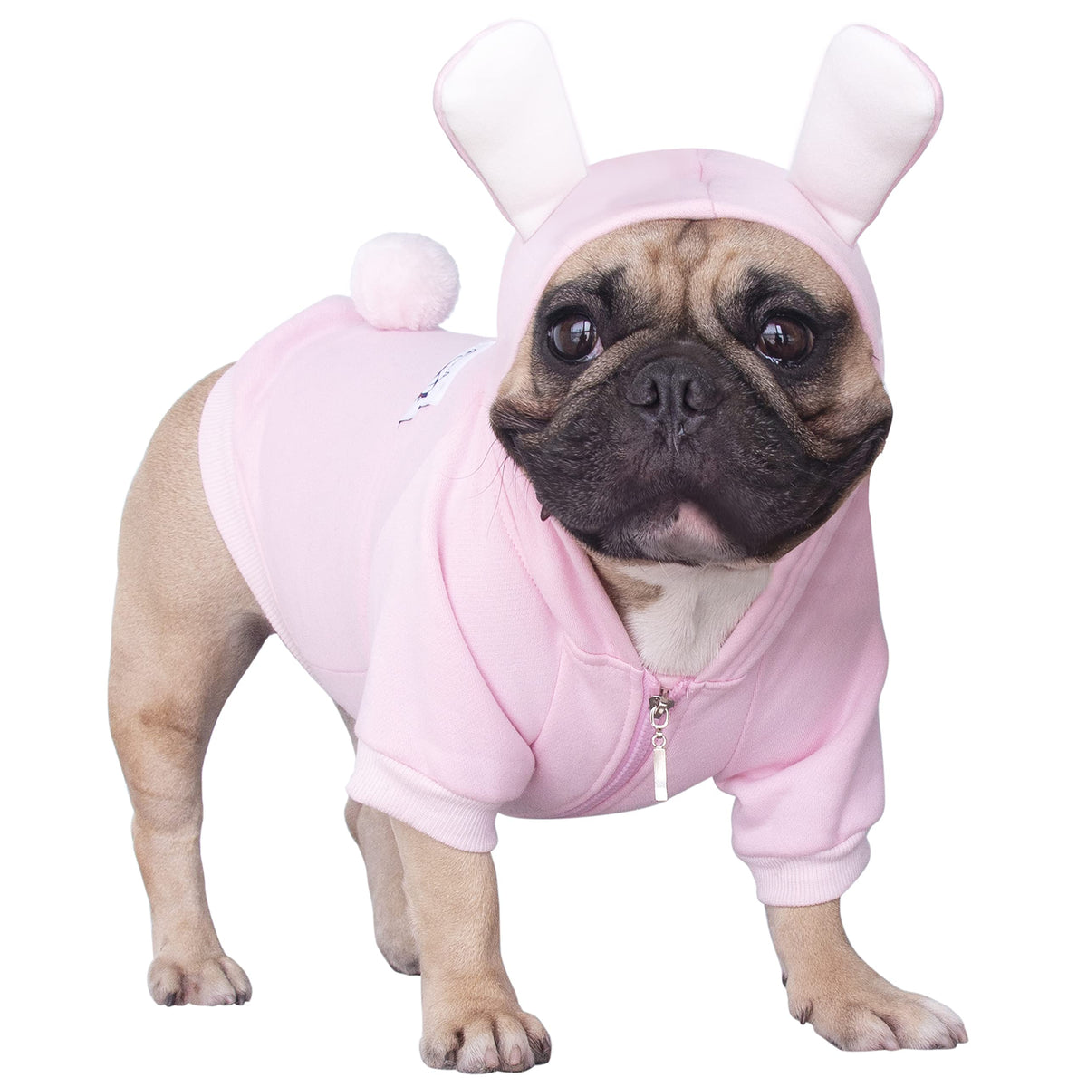 Ichoue Bunny Dog Halloween Easter Costumes Clothes Sweater Cute Funny For French Bulldog Cold Weather Winter Coats Hoodies Frenchie English Pug Pitbull Corgi Puppy - Pink/Large Plus