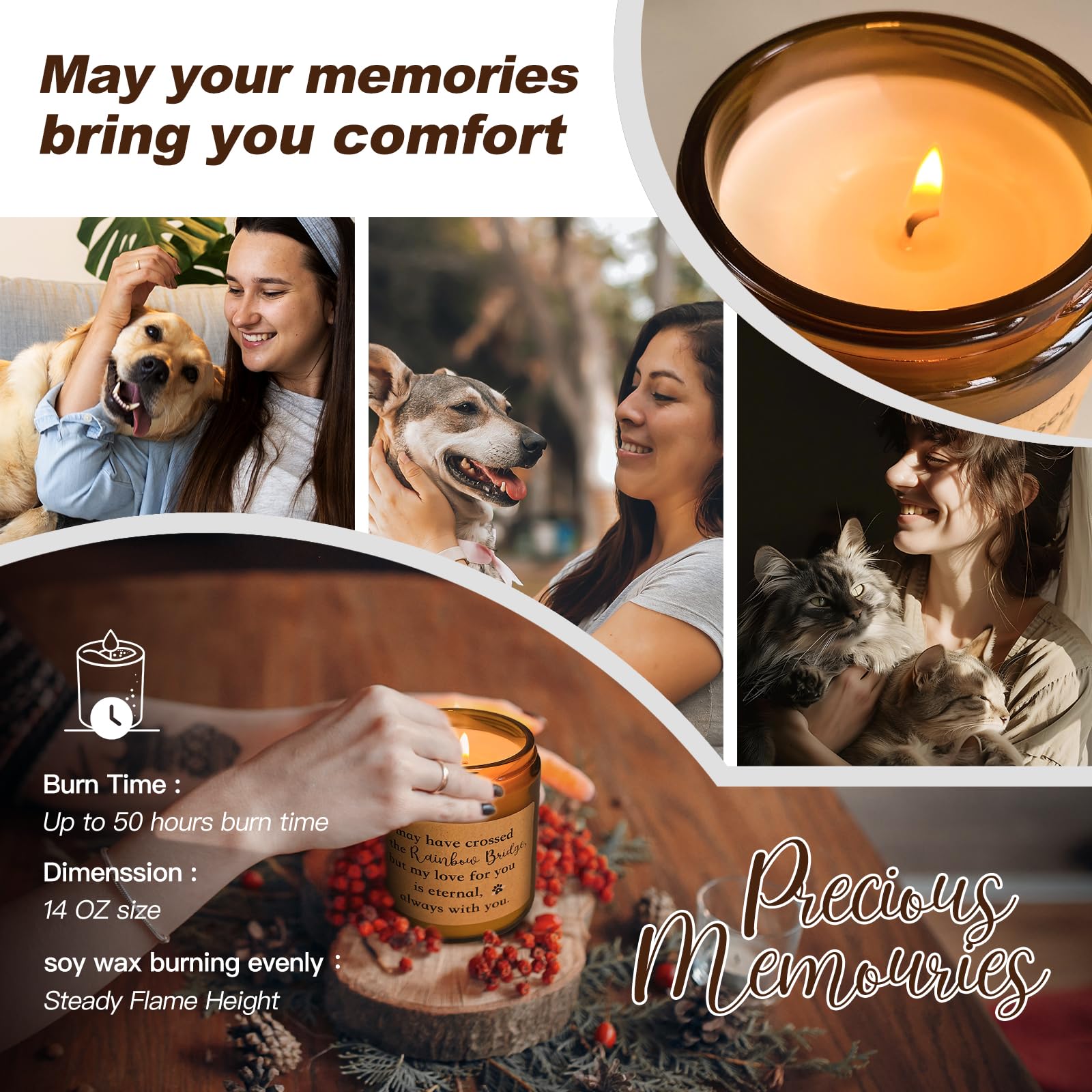 Fufyukey Dog Memorial Gifts, Pet Loss Sympathy Candle, Rainbow Bridge Remembrance Gifts, Paw Print Pet Memorial For Dogs And Cat