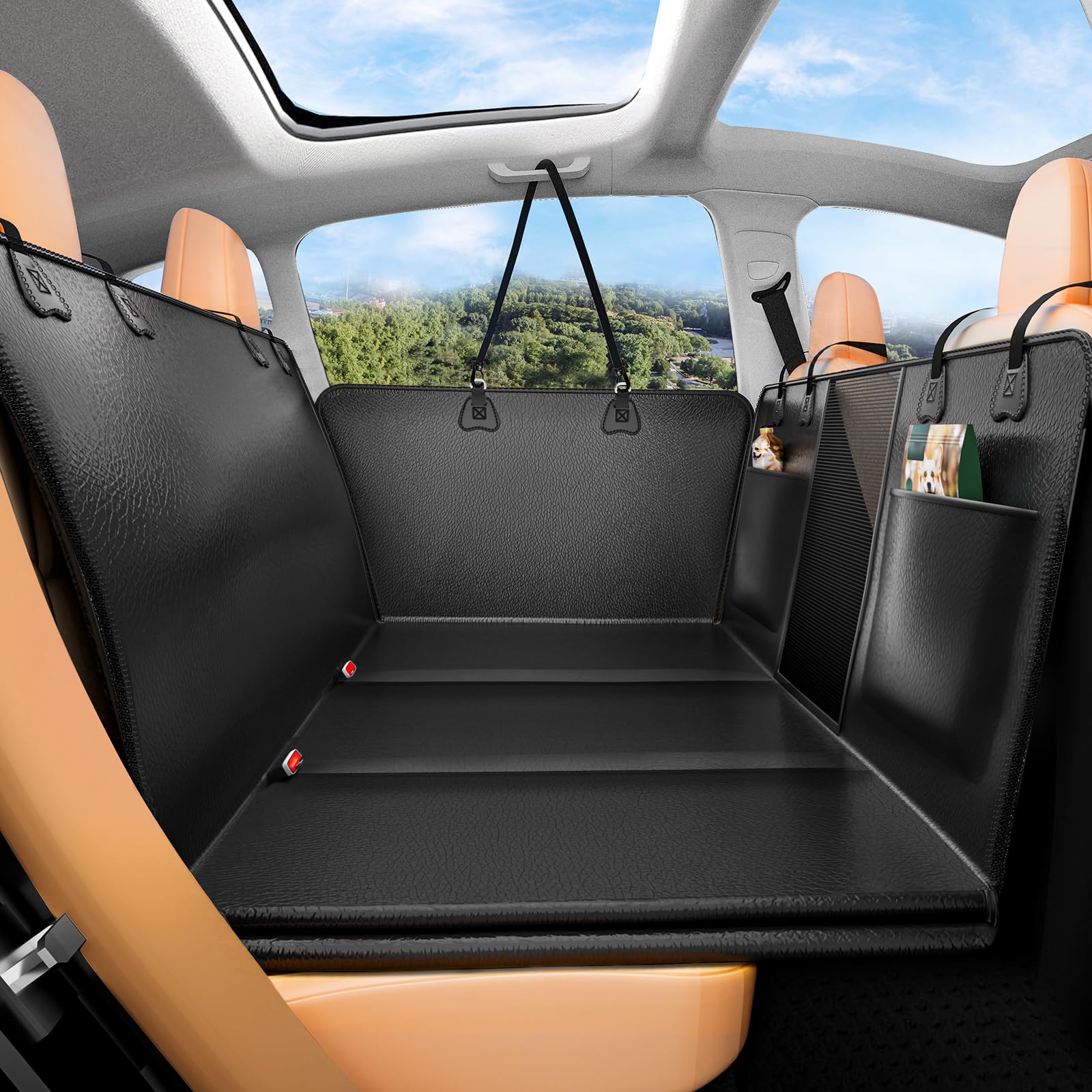 Yfchangle Pu Leather Back Seat Extender For Dogs,Waterproof Back Seat Pet Cover For Dogs,Hard Bottom Up To 500Lbs Dog Car Seat C