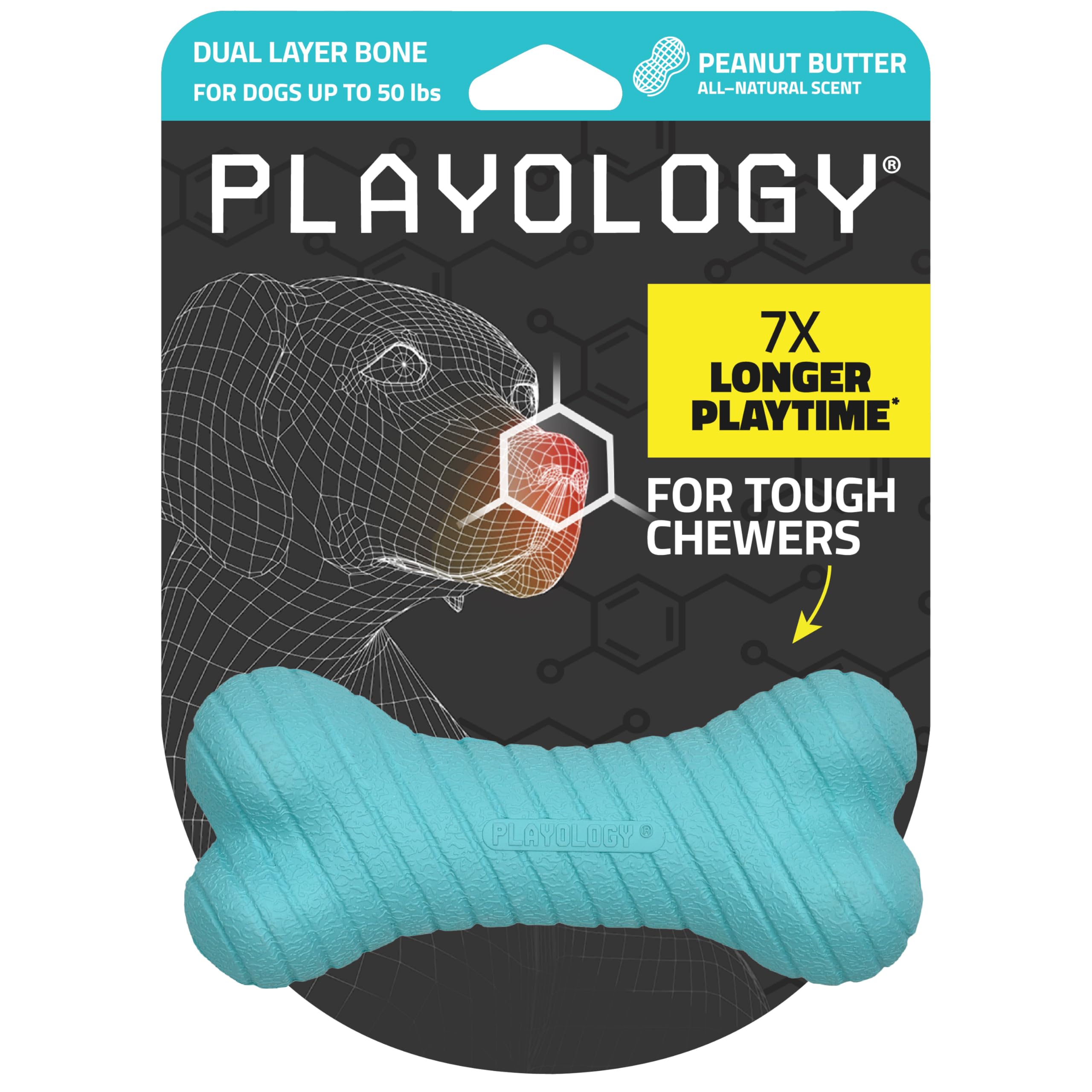 Playology Dog Toys | Dual Layer Bone Durable Chew Toy Bone for Dogs | Medium Peanut Butter Scented Toy - Easy to Clean and Made 