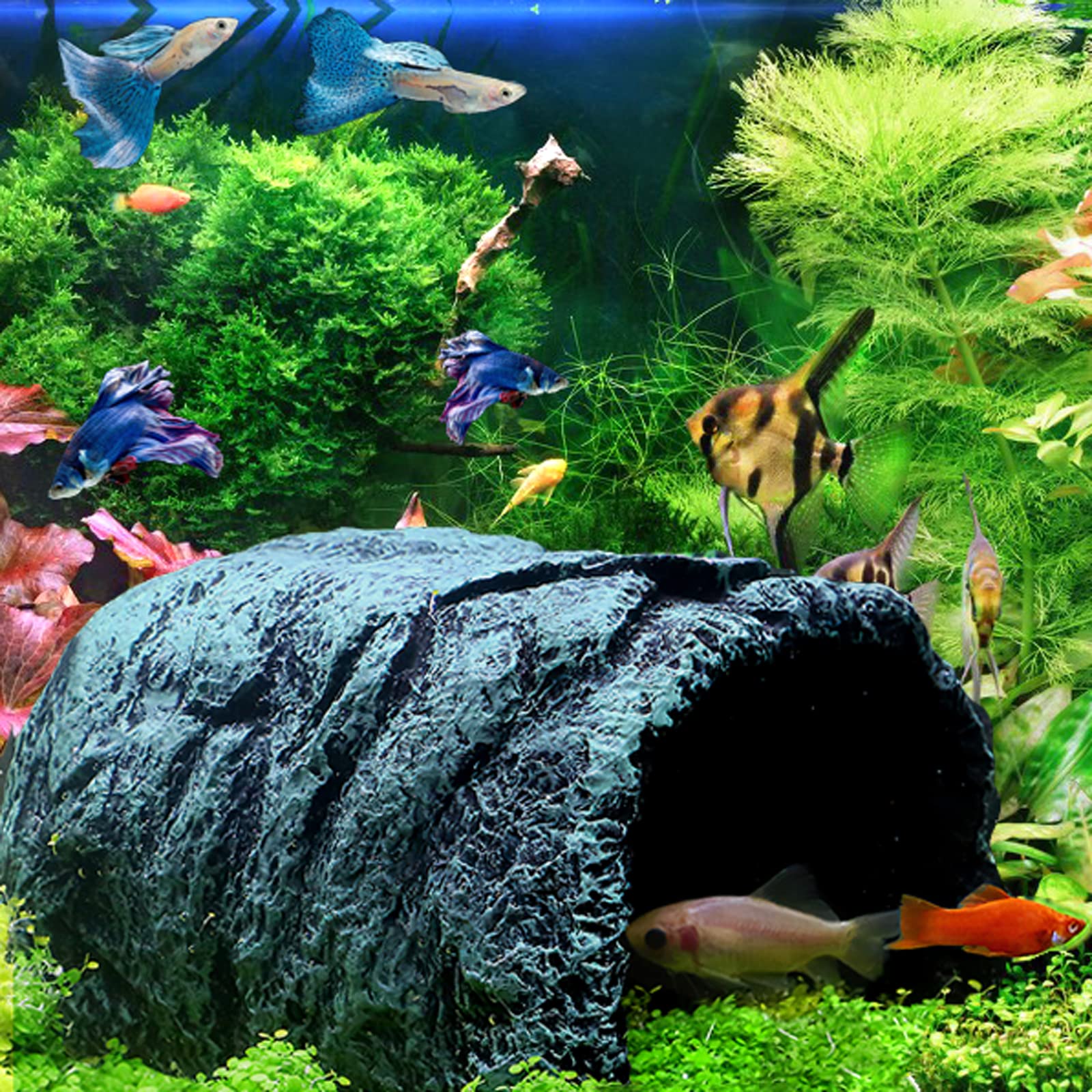 Reptile Rock Hide Cave Natural Hideout For Reptiles/Small Lizards/Turtles/Fish/Amphibians/Bearded Dragon Tank Accessories