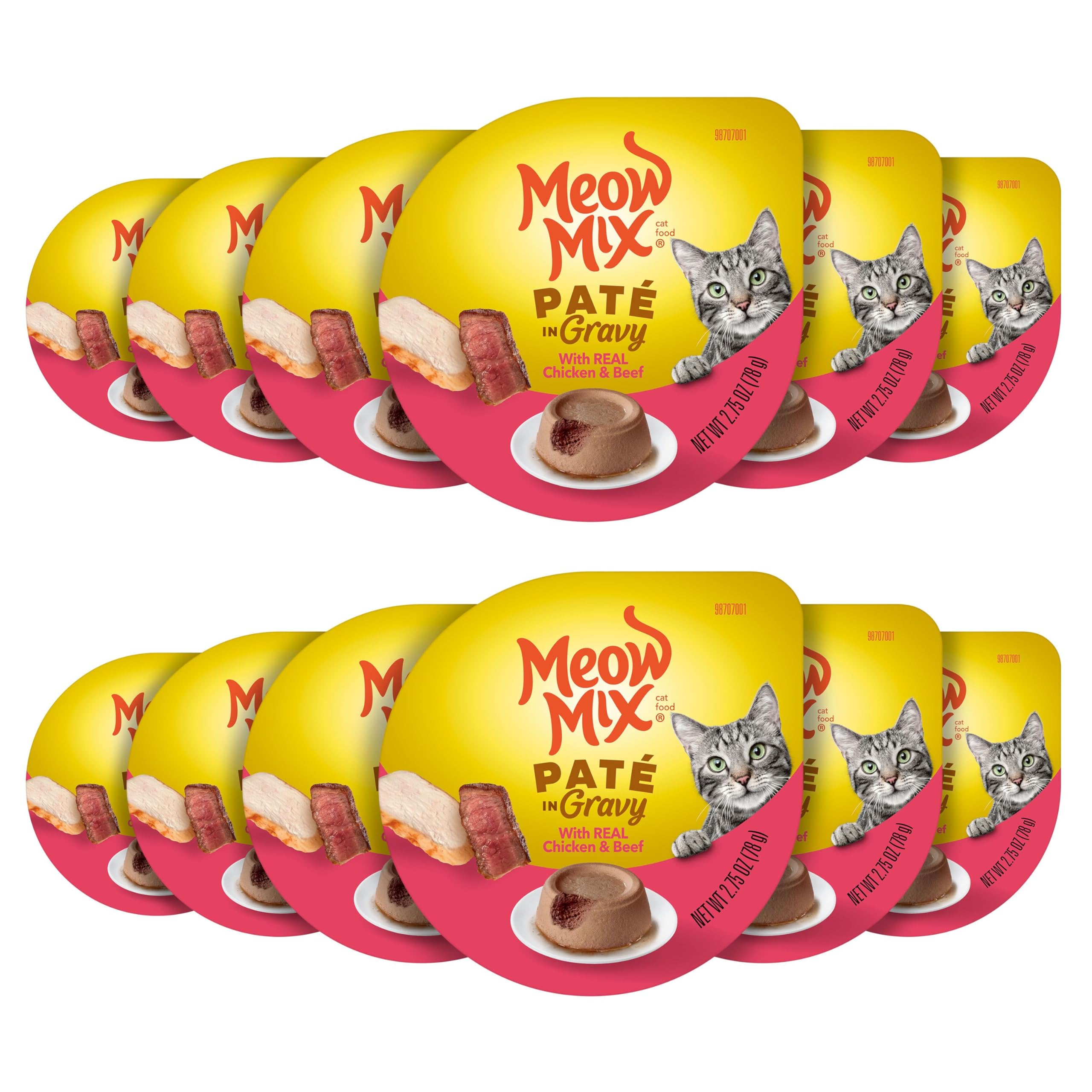 Meow Mix Pat   in Gravy Wet Cat Food with Real Chicken & Beef, 2.75 Ounce (Pack of 12)