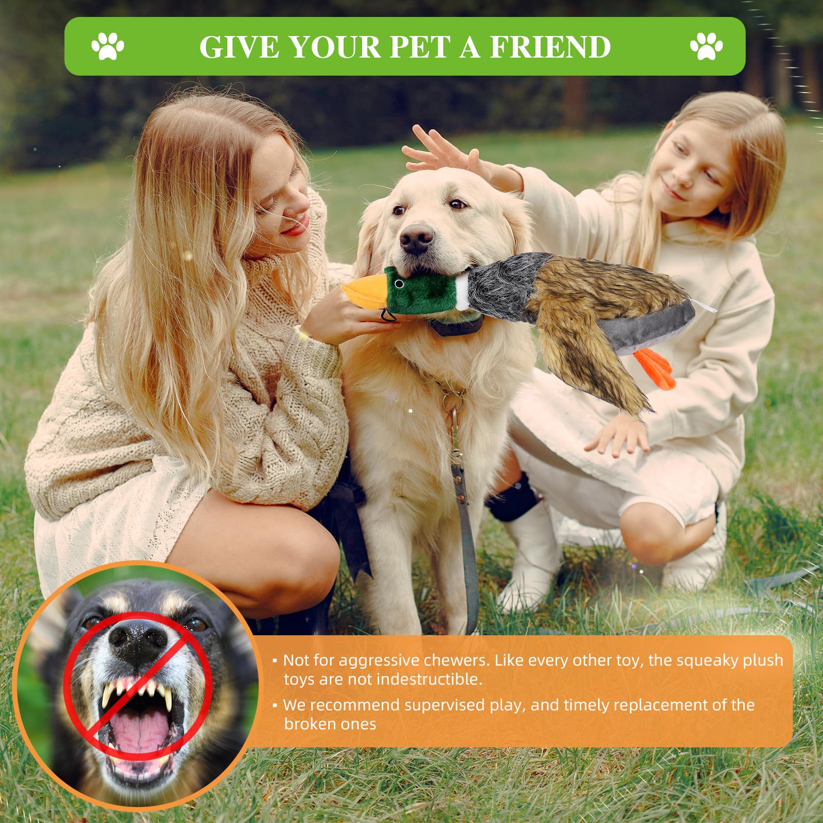 Wangstar Squeaky Dog Toy For Puppy Dogs Toys To Keep Them Busy Mallard Duck Stuffed Dog Toys For Medium Small Dogs, 9' Wild Duck