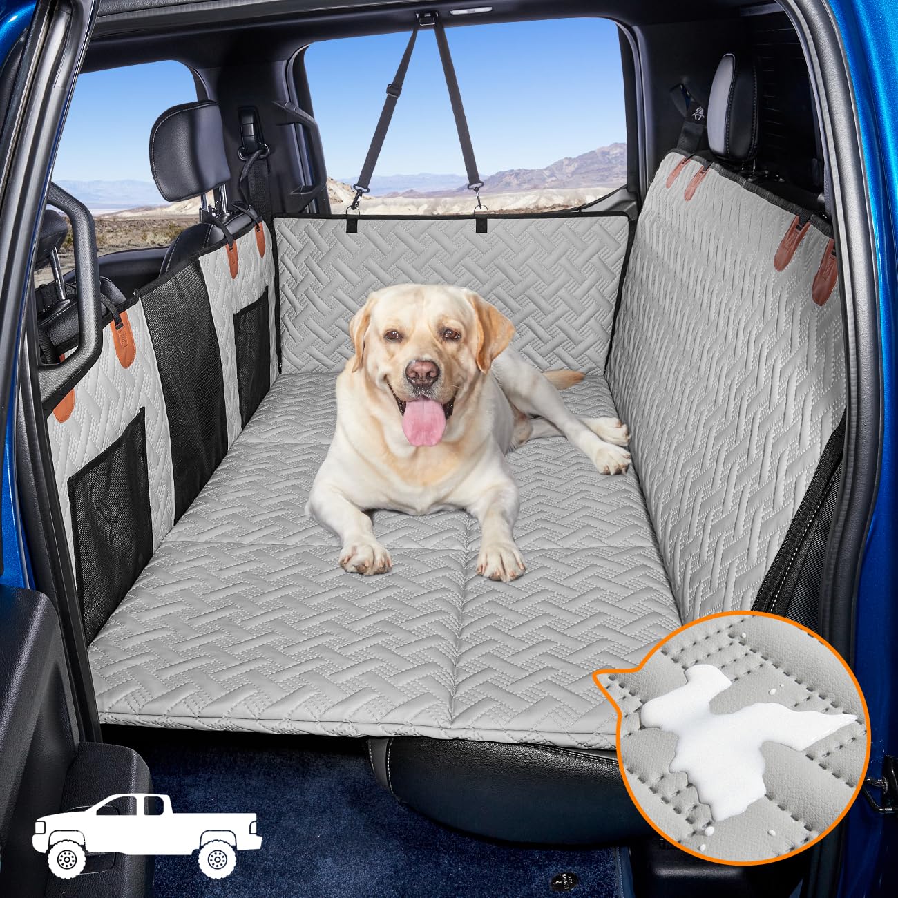 MAXFUT Dog Back Seat Extender for Truck,Dog Seat Cover Back Seat,Dogs Hammock,Hard Bottom Backseat Extender for Pet,Pet Seat Cov