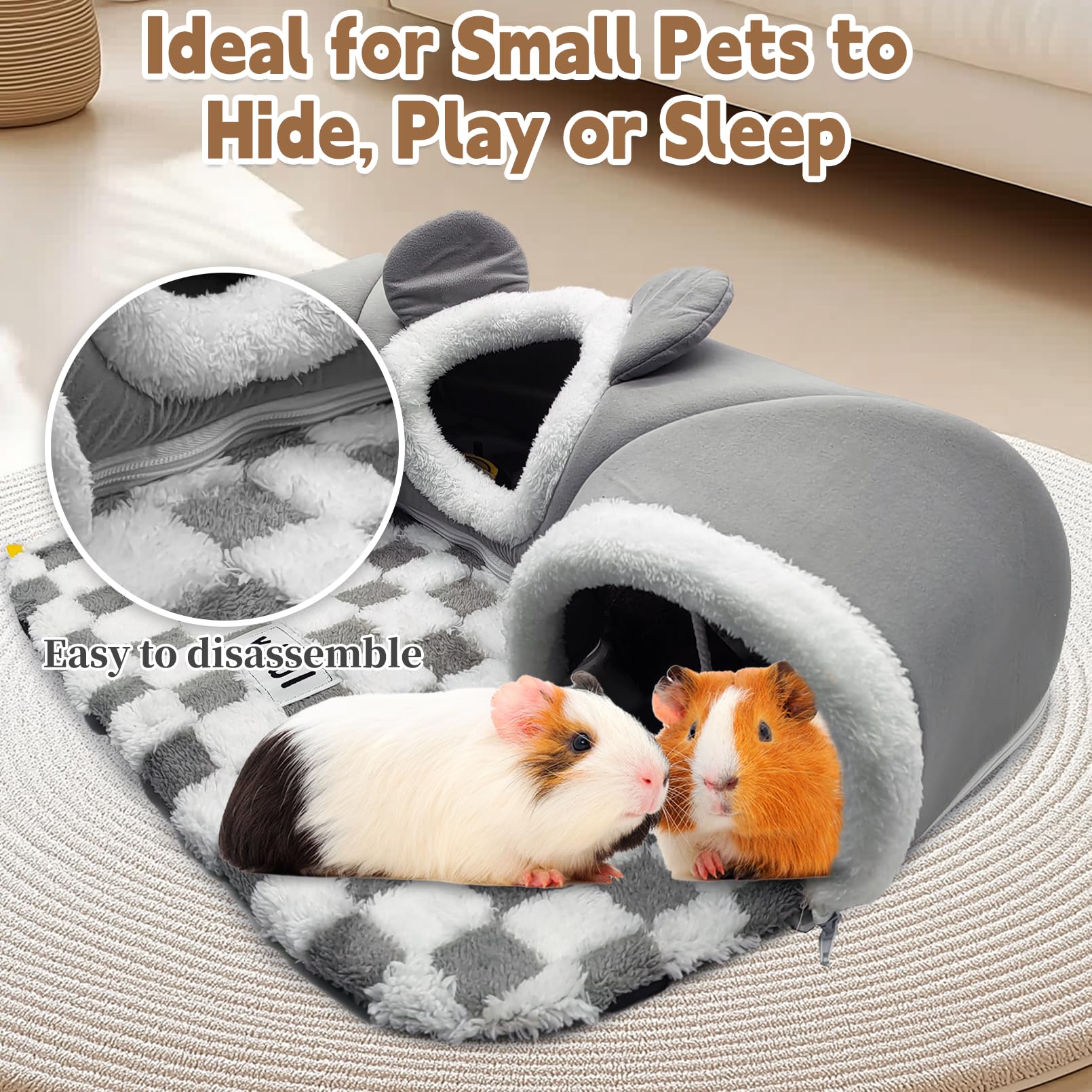 Pinvnby 3 Pcs Guinea Pig Hideout And Tunnel Bed, Removable Soft Bunny Tunnel Tube With Guinea Pig Liner Small Animal Tunnel Toy