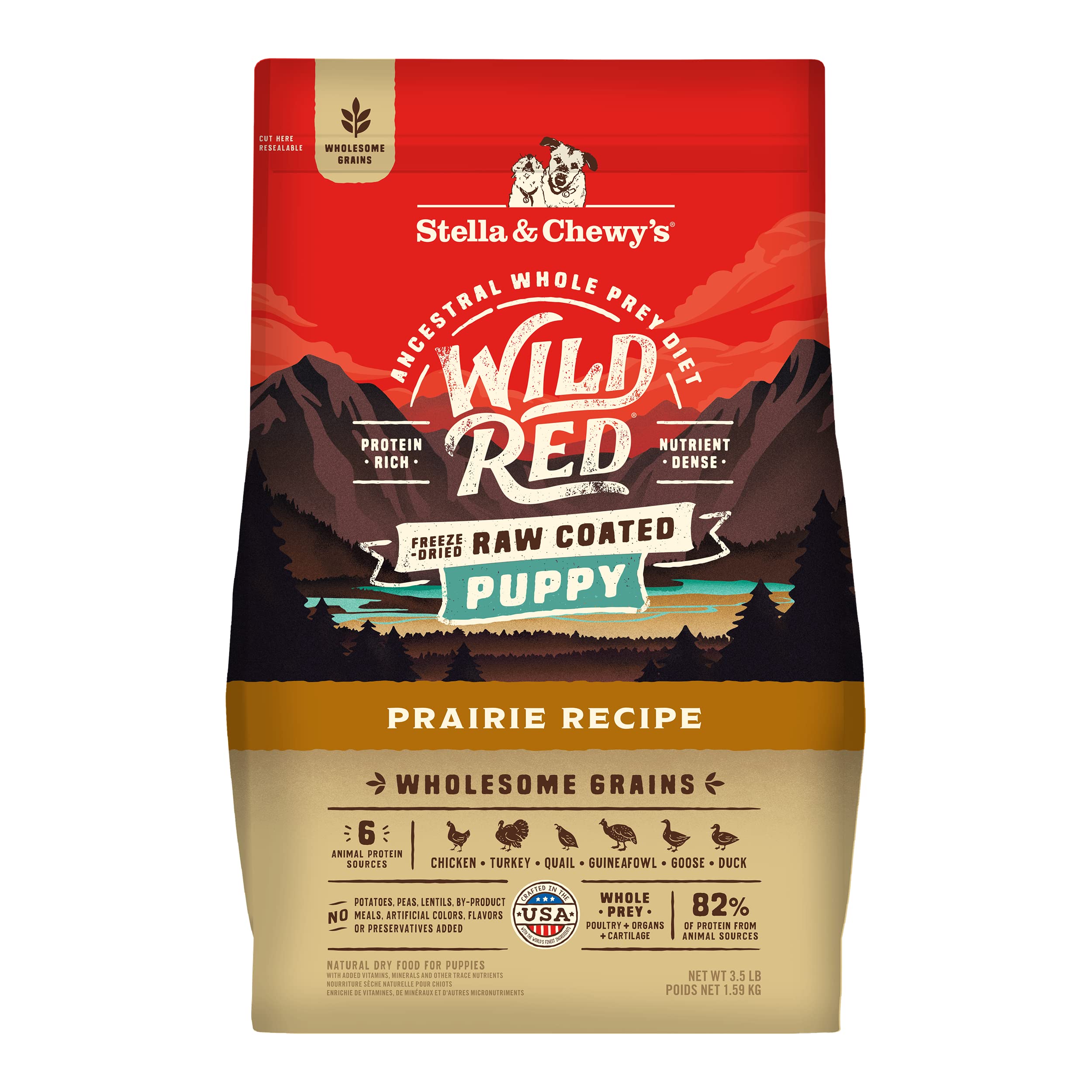 Stella & Chewys Wild Red Dry Dog Food Raw Coated High Protein Wholesome Grains Puppy Prairie Recipe, 3.5 lb. Bag