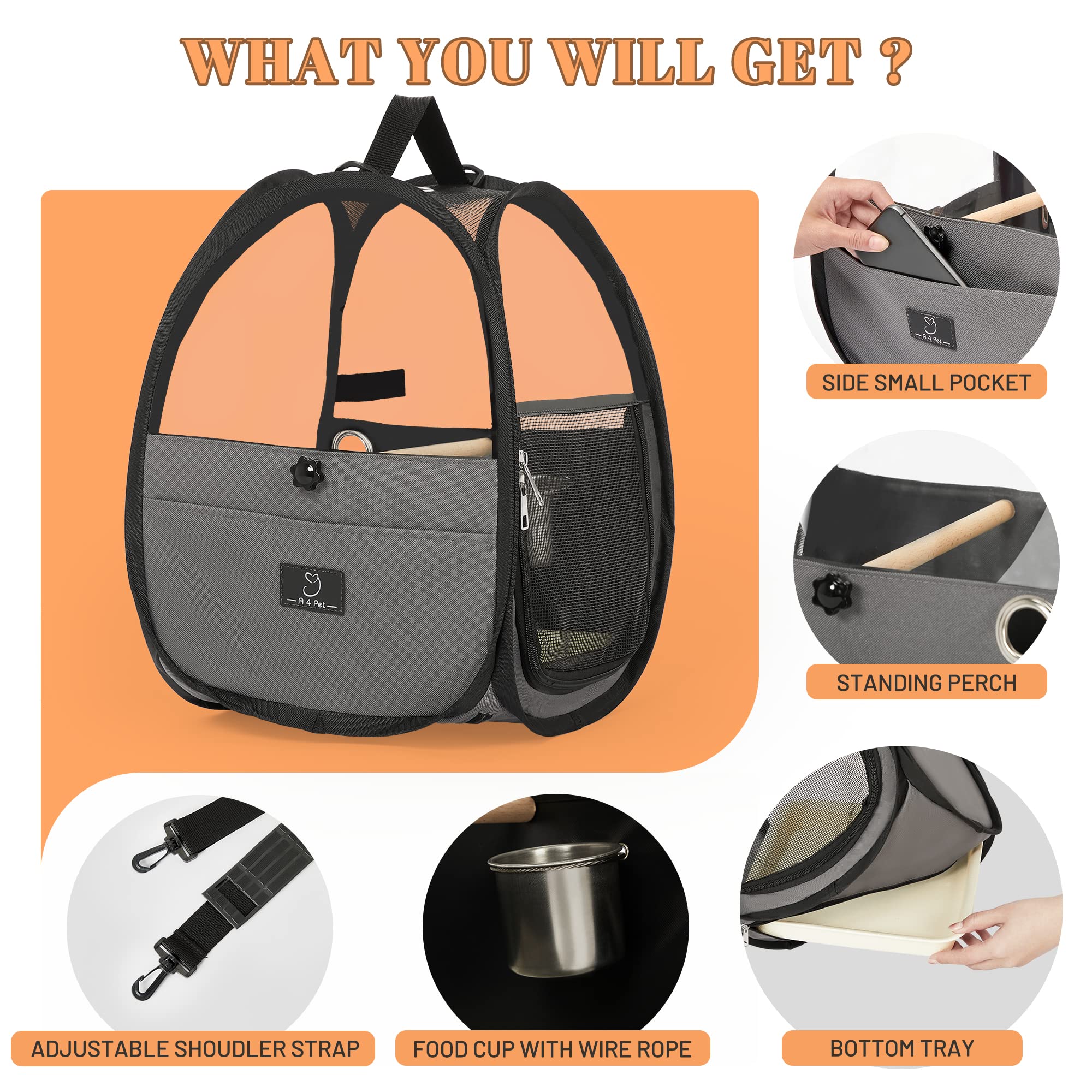 A4Pet Bird Carrier For Travel - Small Bird Travel Cage, Bird Bag With Stand, Tray And Feeding Cup, Portable And Lightweight For Small Animal Carrier