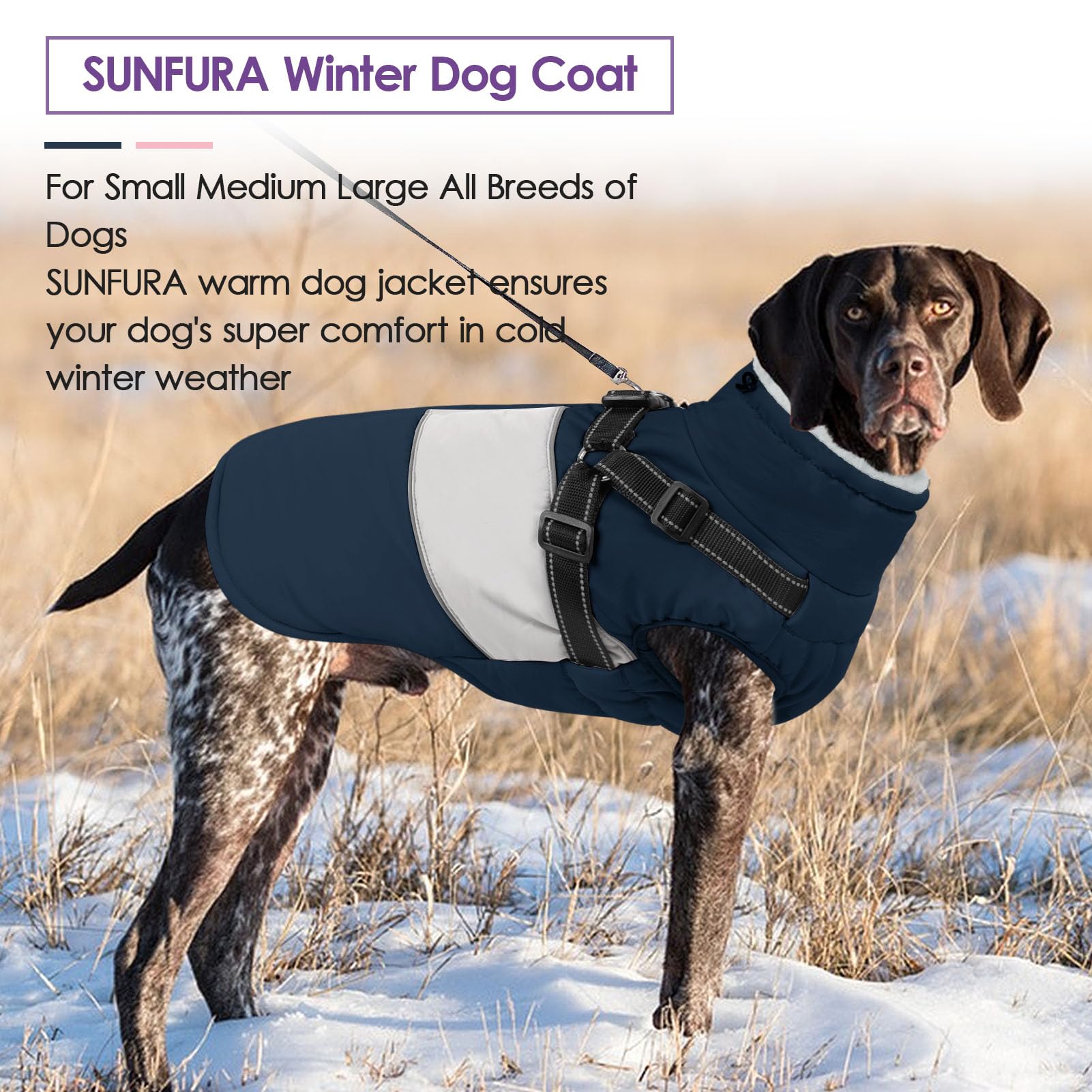 Sunfura Small Dog Coat With Harness Built In, Warm Dog Jacket Winter With Zipper On Back, Waterproof Pet Snow Jacket Snowsuit Pe