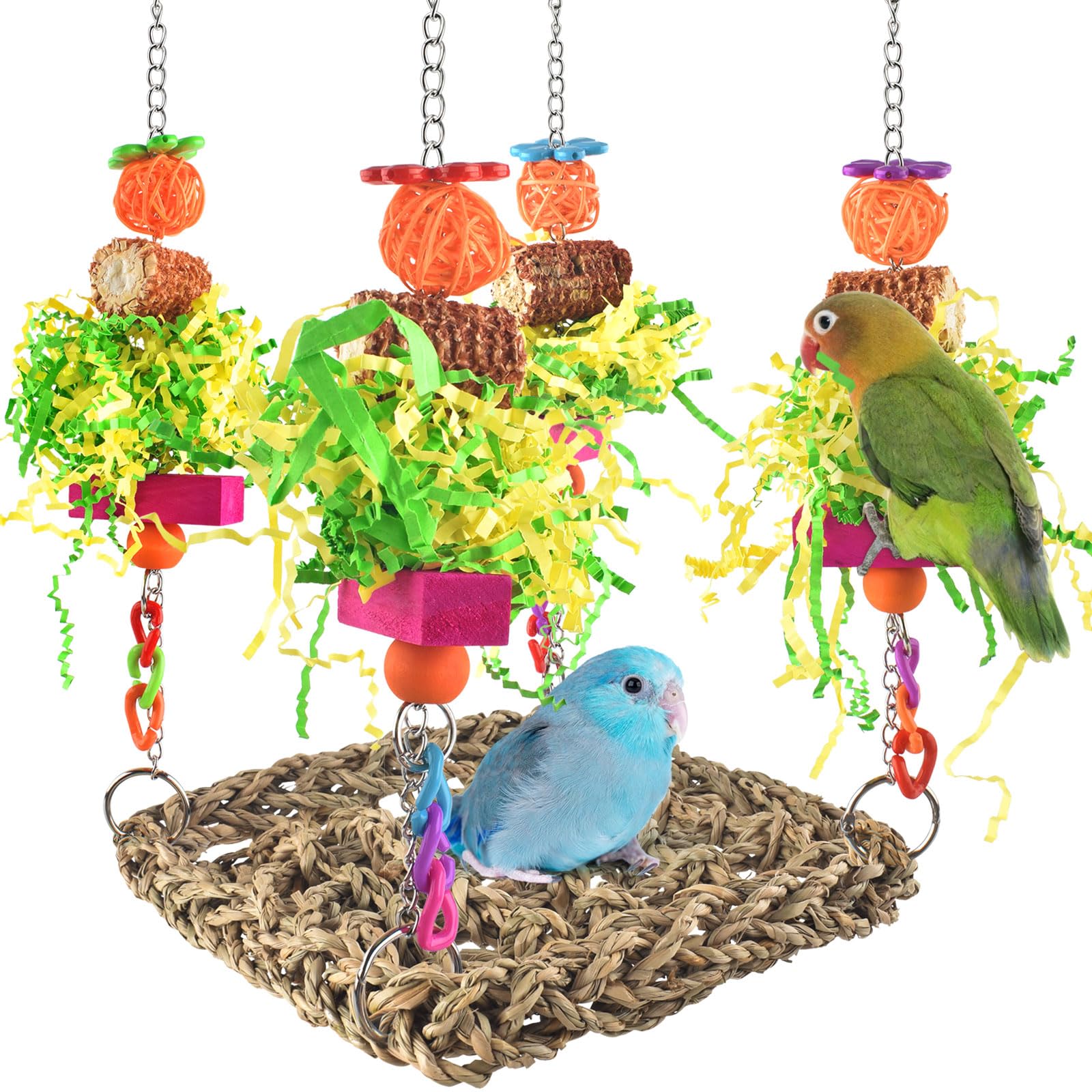 Erkoon Conure Toys, Bird Cockatiel Toys Foraging Swing Mat Parrot Climbing Hammock Wall With Colorful Toys For Birds Shredding S