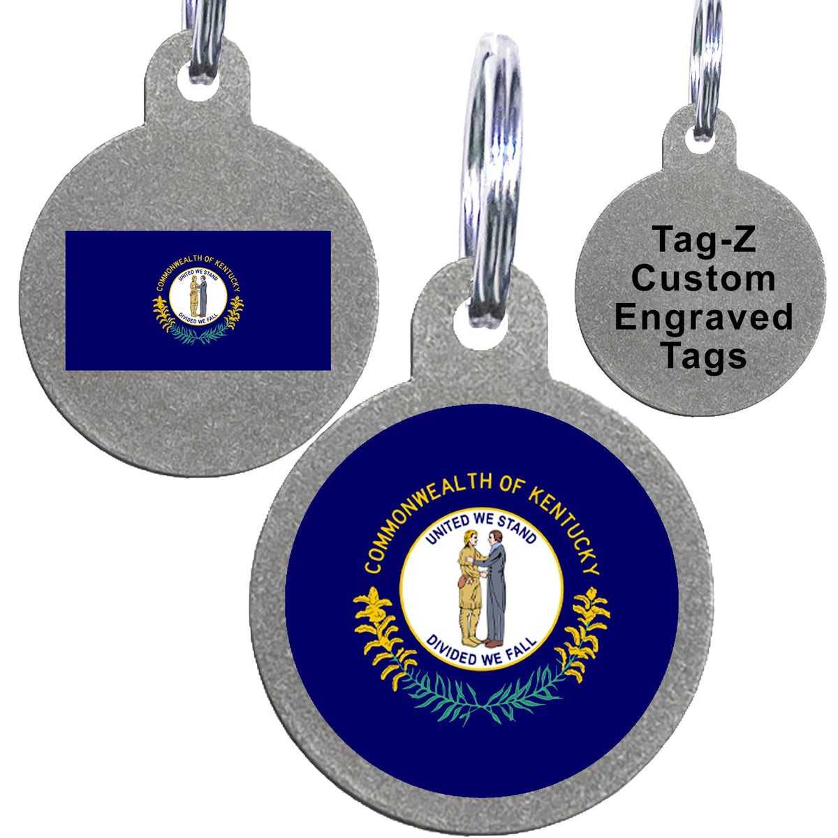 Kentucky Flag Pet Id Tags, Custom Printed And Laser Engraved Circle