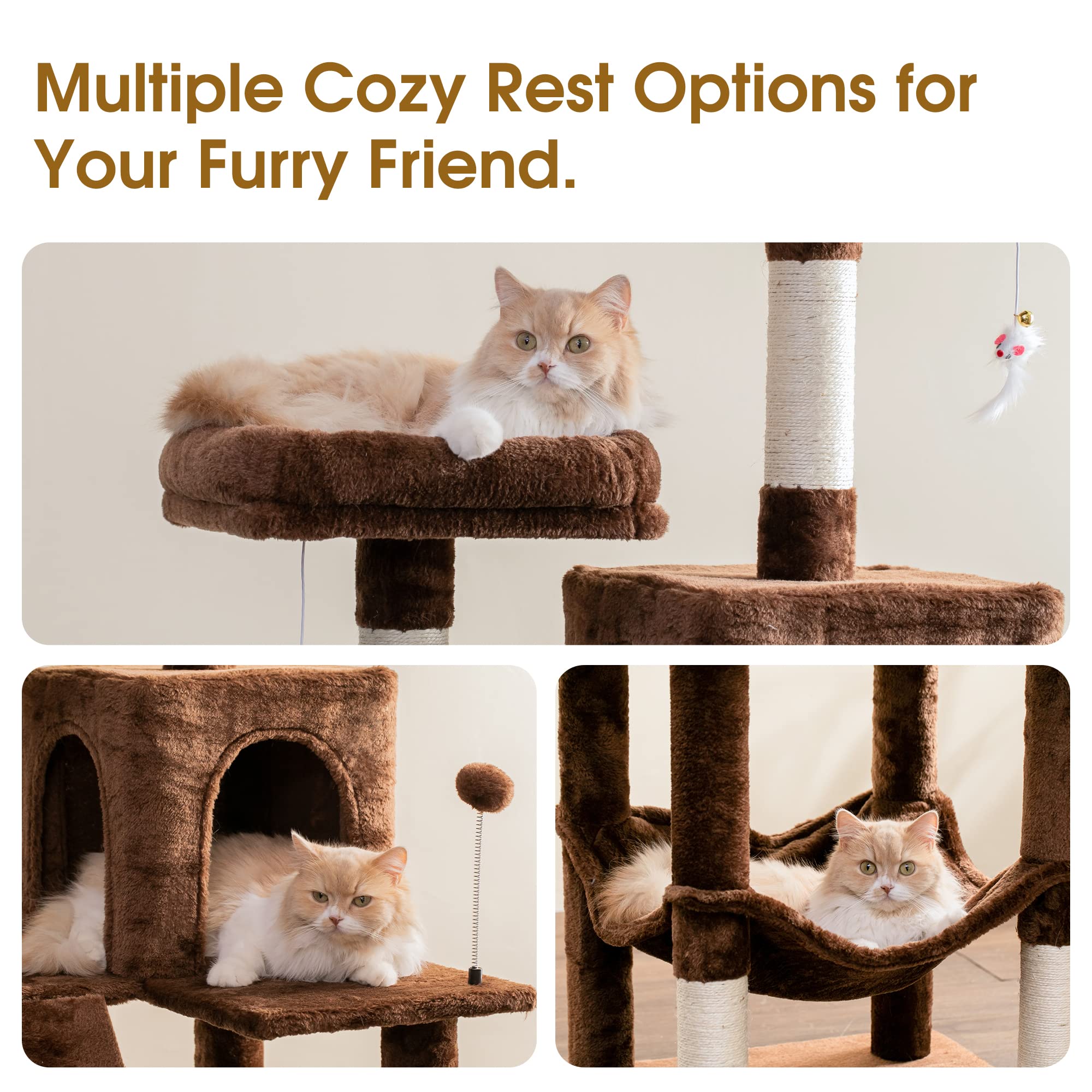 Mwpo 70.1-Inch Large Cat Tree, Multi-Level Tall Cat Tower For Indoor Cats, Plush Cat Condo With Big Padded Perches, Sisal-Covere