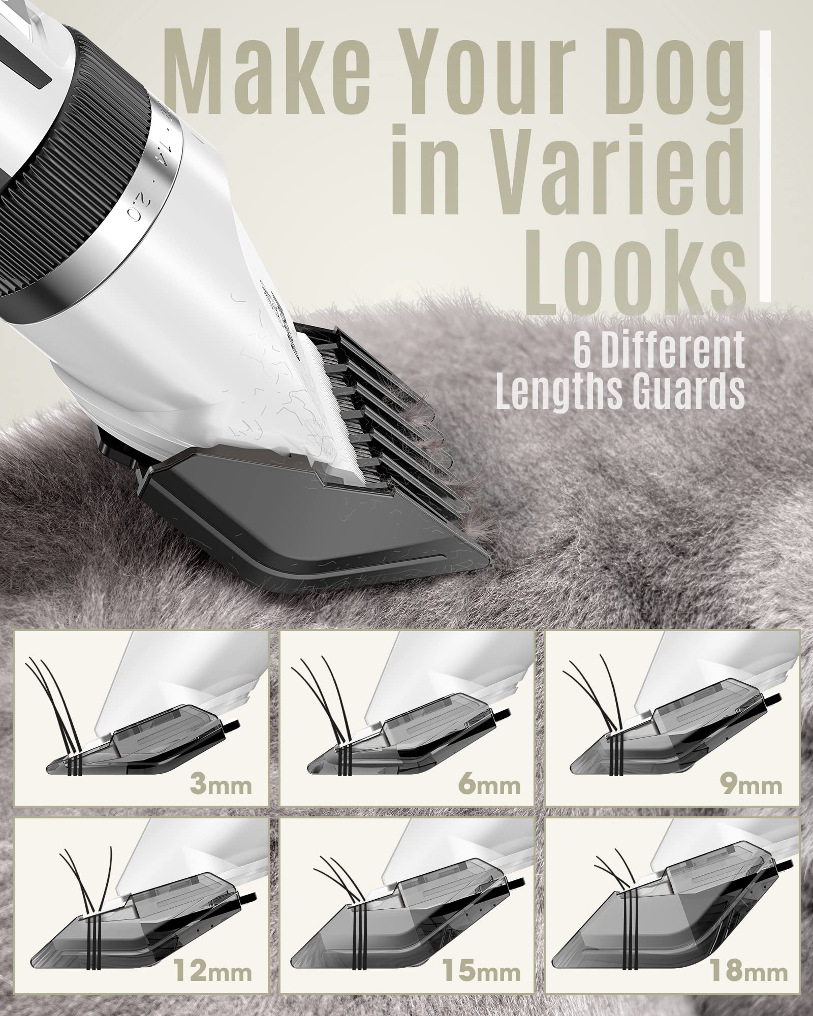 Oneisall Dog Clipper Low Noise, Dog Grooming Kit With Rechargeable, Dog Shaver Cordless Electric Quiet Hair Clipper Set For Dog Cats Pets(White)