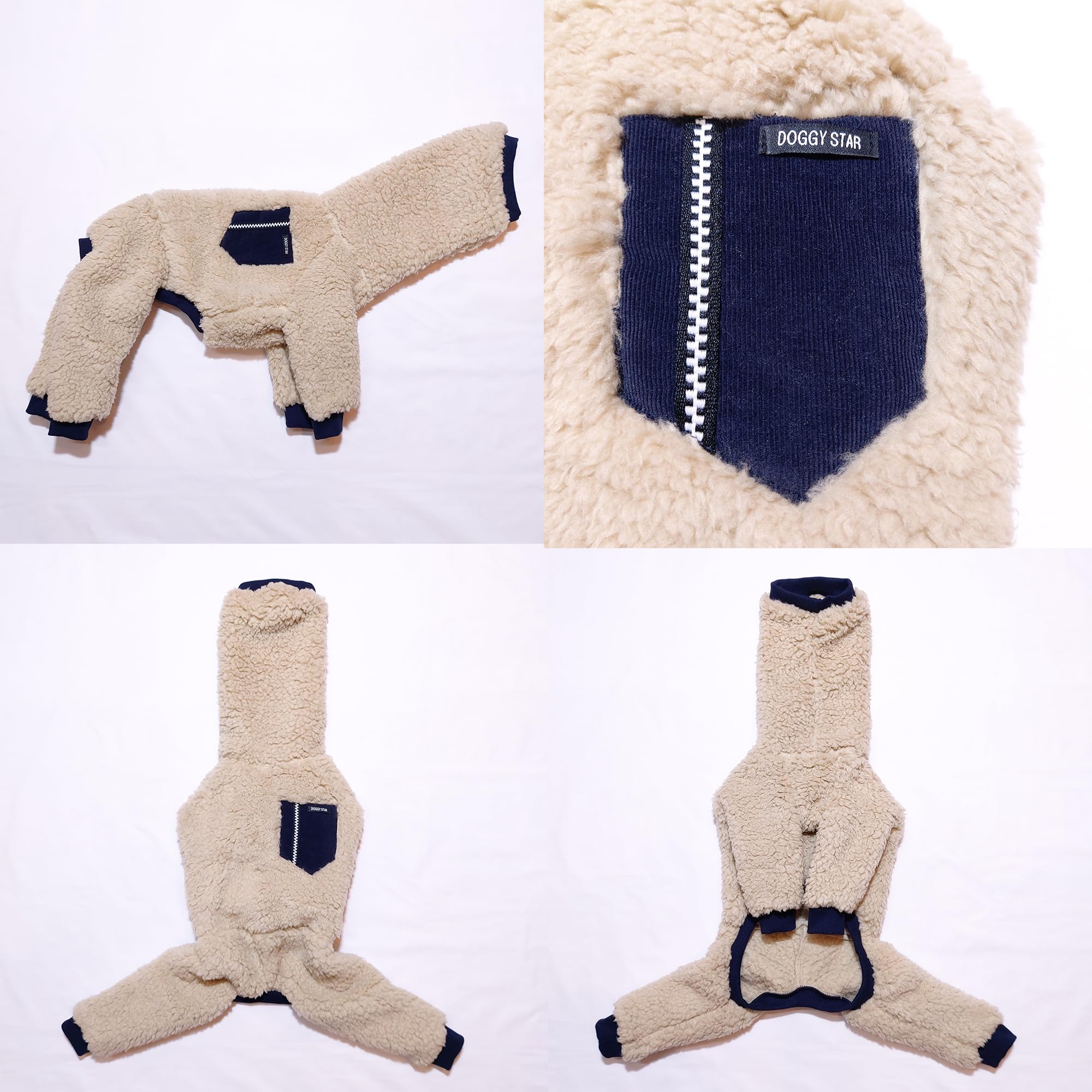 D Doggy Star Italian Greyhound Sweater Turtleneck Outfit Warm Fleece Onesie Clothes Whippet For Dog Coat (S,Navy Pkt)