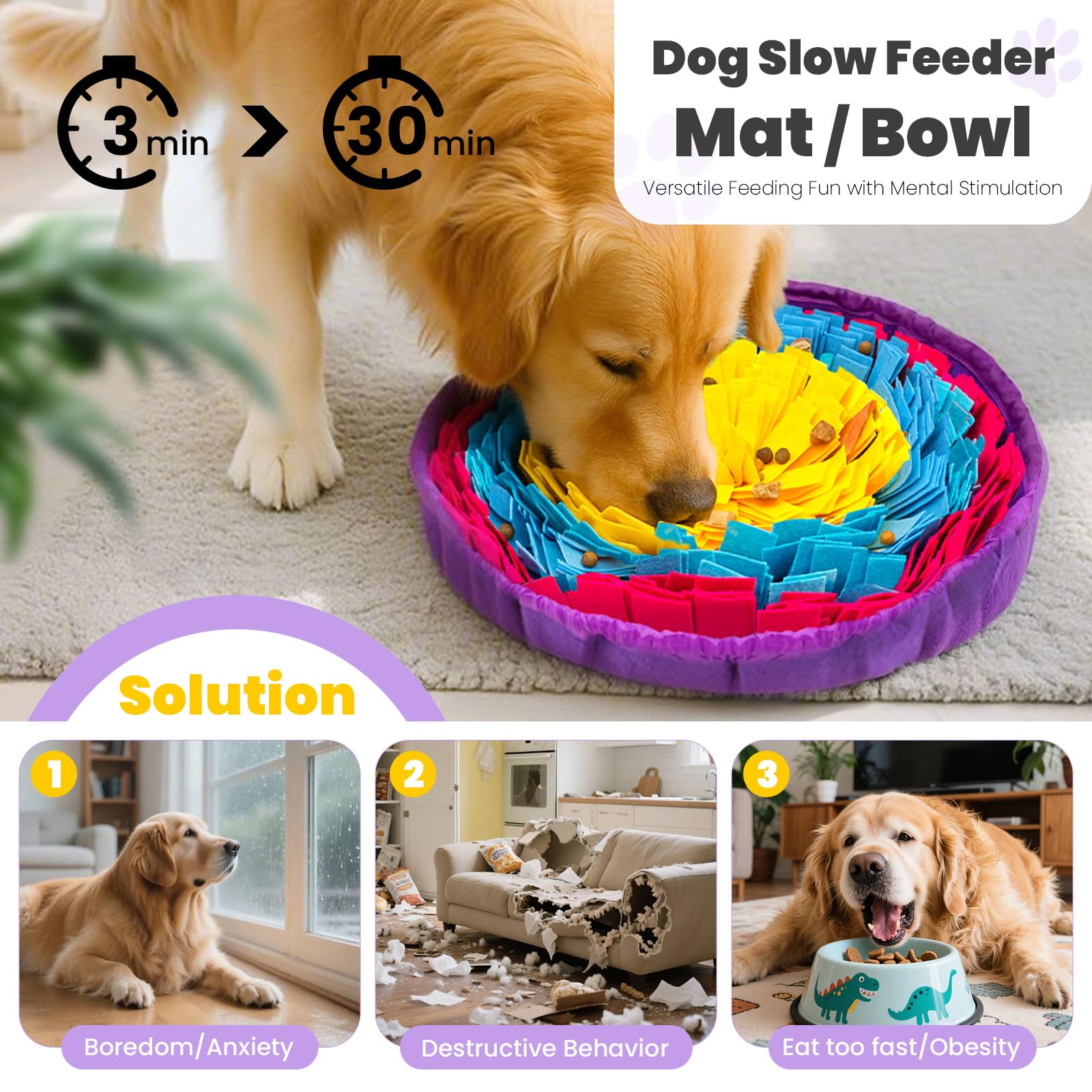 PETCARE Snuffle Mat for Dogs Adjustable Slow Feeder Bowl Interactive Enrichment Puzzle Toys for Small Medium Large Breed Dogs Ca