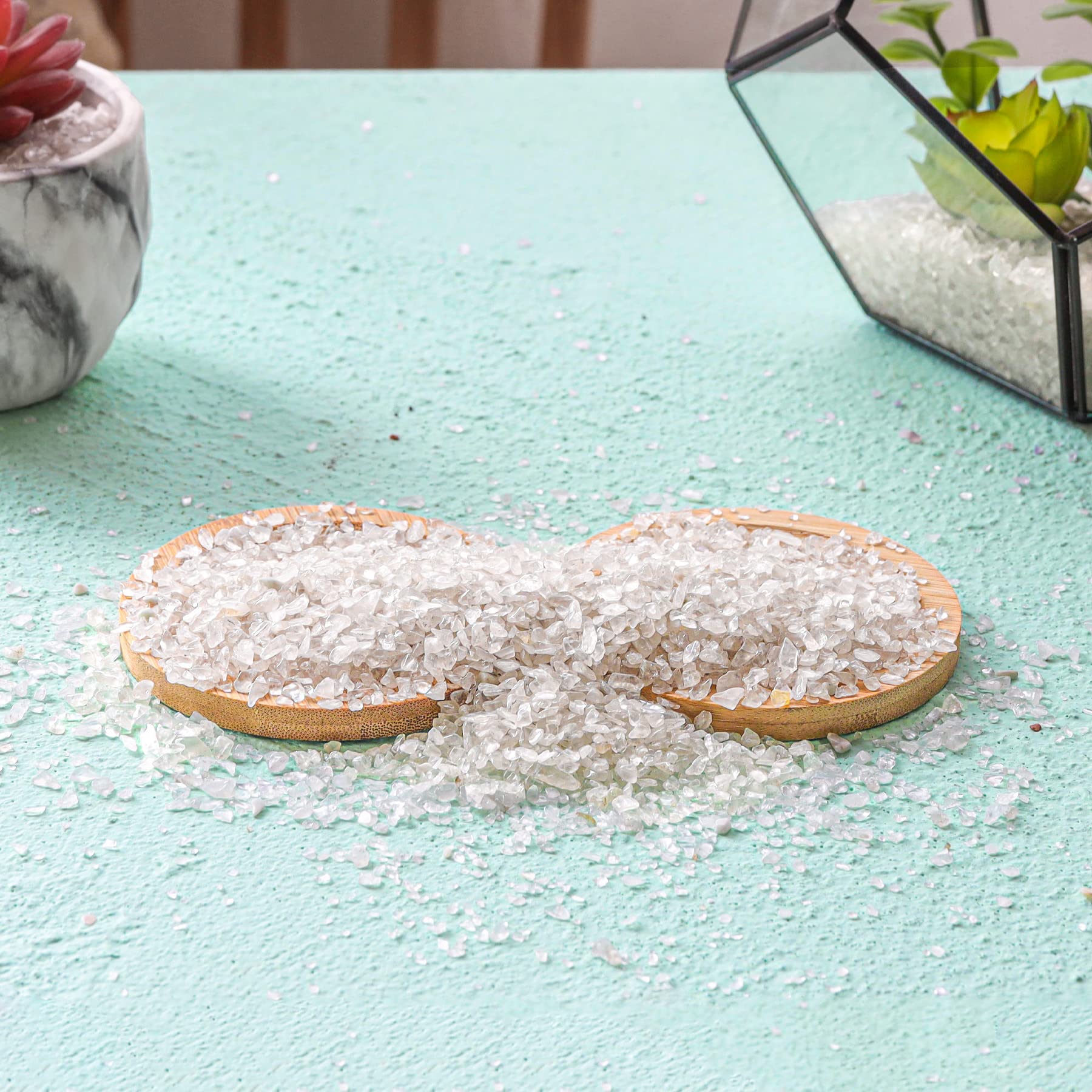 T4U Tumbled Chips Stones Crushed Crystal Quartz 2 LB, Irregular Shaped Gravels Pebble Healing Stones, DIY Smoothed Rocks for Pot