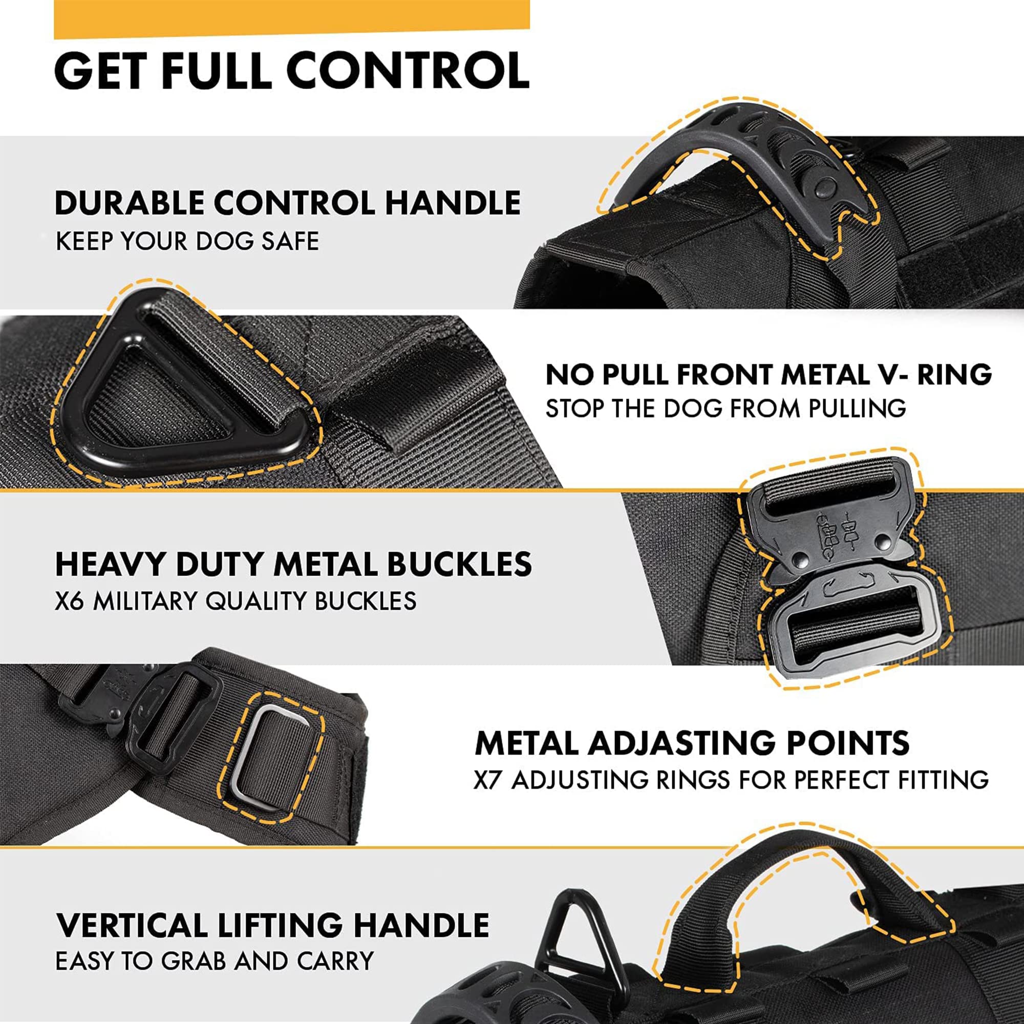Tactical Dog Harness For Medium And Large Dogs No Pull Adjustable Dog Vest For Training Hunting Walking Military Dog Harness With Handle Service Dog Vest With Molle Panels Black,L,With 2 Pouches