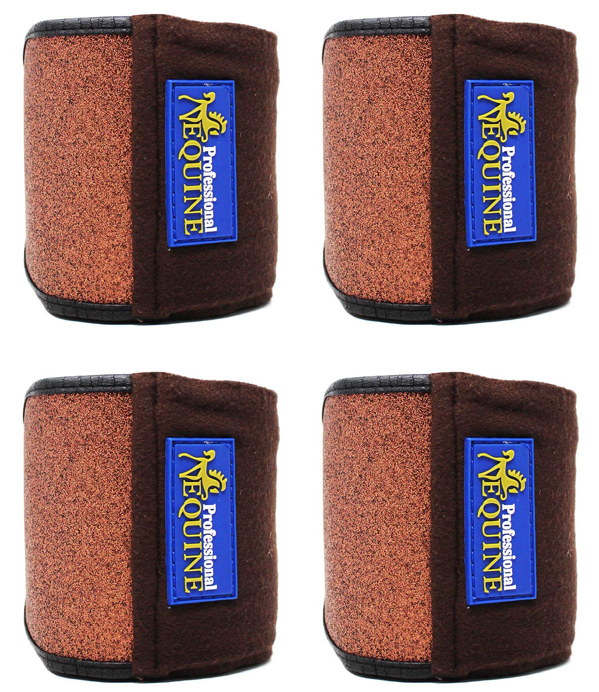 Professional Equine Horse Tack Grooming Leg Set of 4 Polo Wrap Wraps Fleece Glitter Brown 95F05BR
