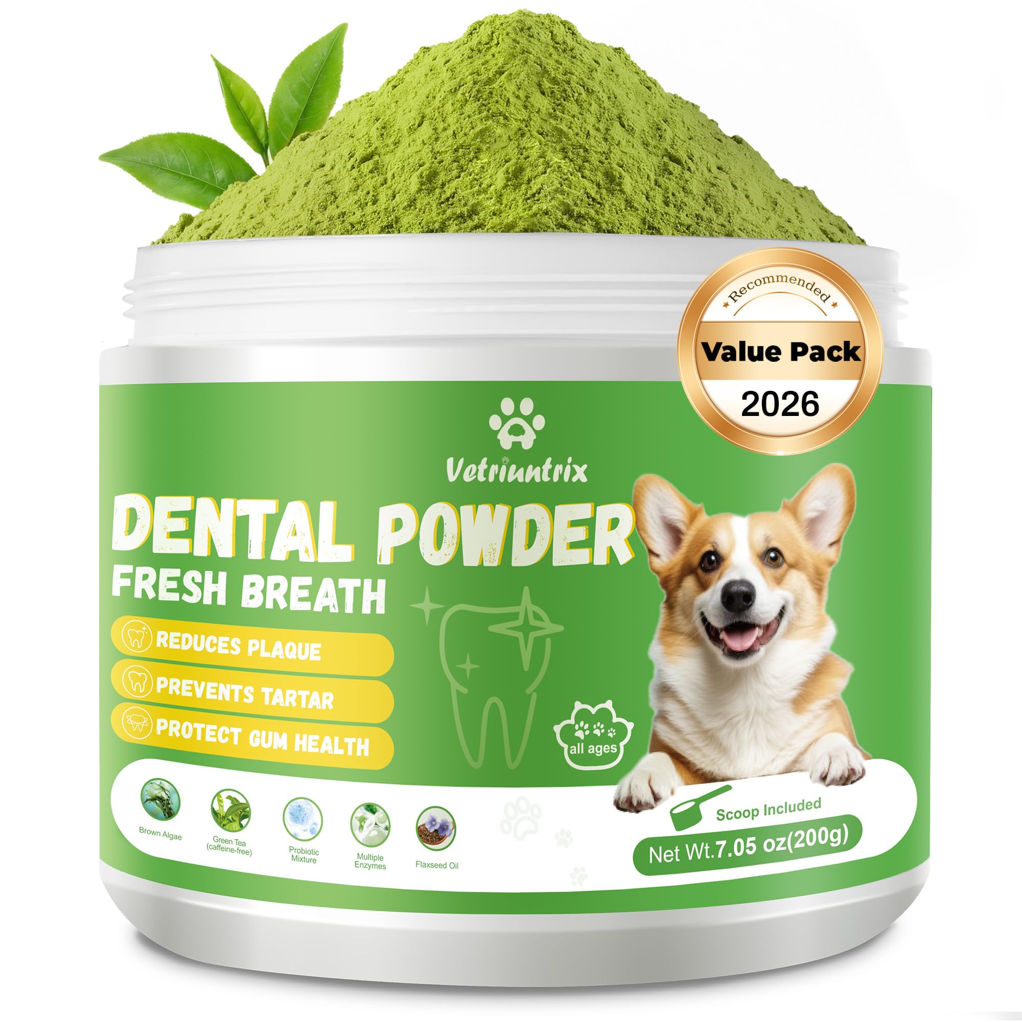 Vetriuntrix Dog Dental Powder, 200g Dental Powder for Dogs Teeth Cleaning and Breath Fresh, Dog Teeth Cleaning Powder with Natur