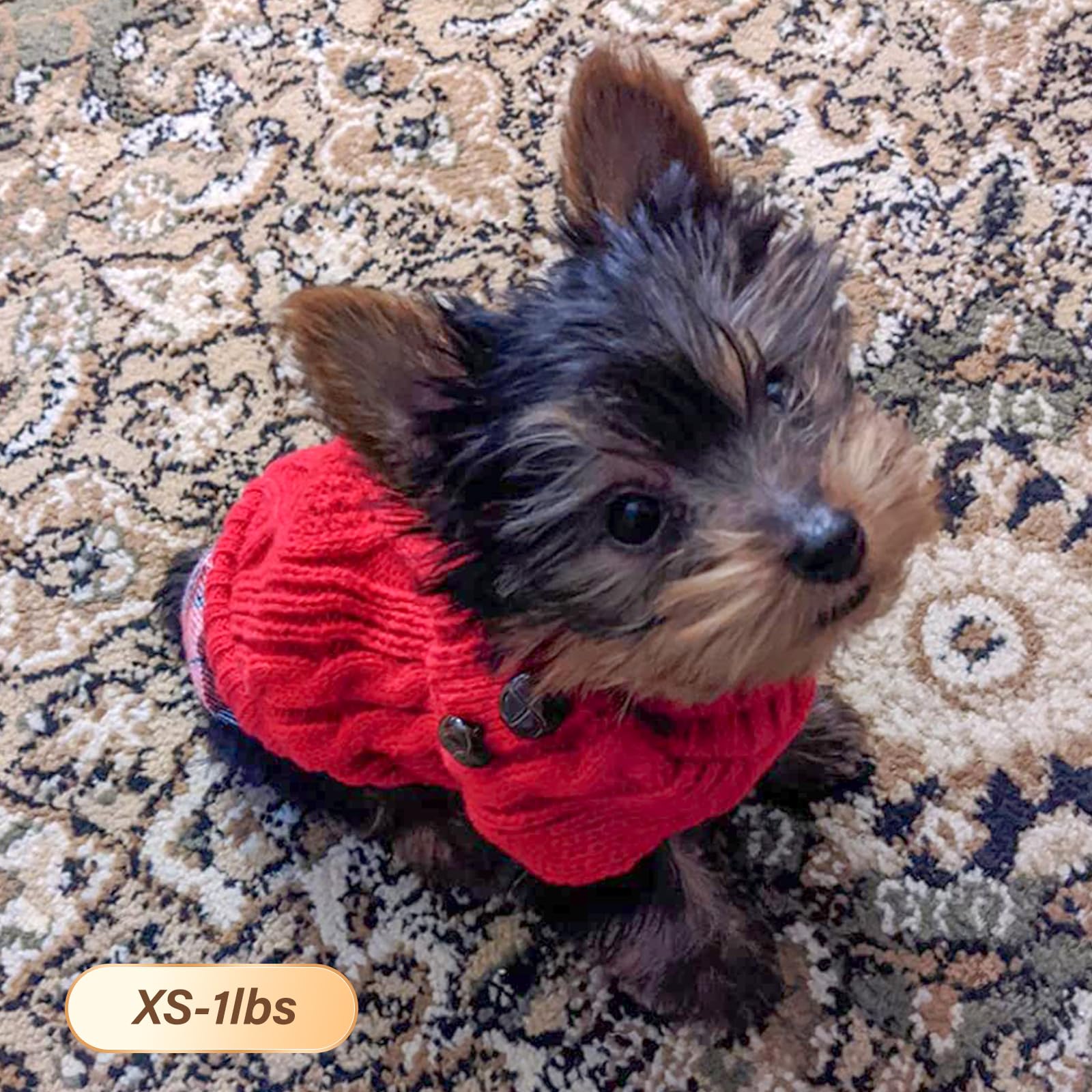 Kyeese Dogs Sweaters For Small Dogs With Leash Hole Turtleneck Red Dog Pullover Sweater With Gingham Patchwork Knit Warm Puppy Sweater